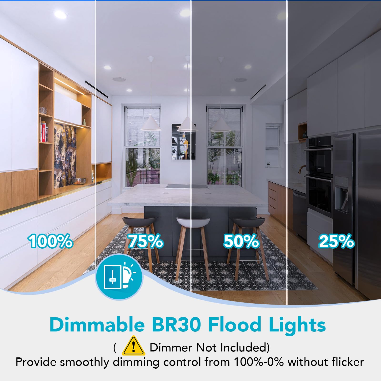 Maylaywood Br30 Led Light Bulbs Indoor Flood Light, 90W Equivalent, Dimmable, Cool White 6000K, 950Lm, E26 Base, 9W Led Recessed