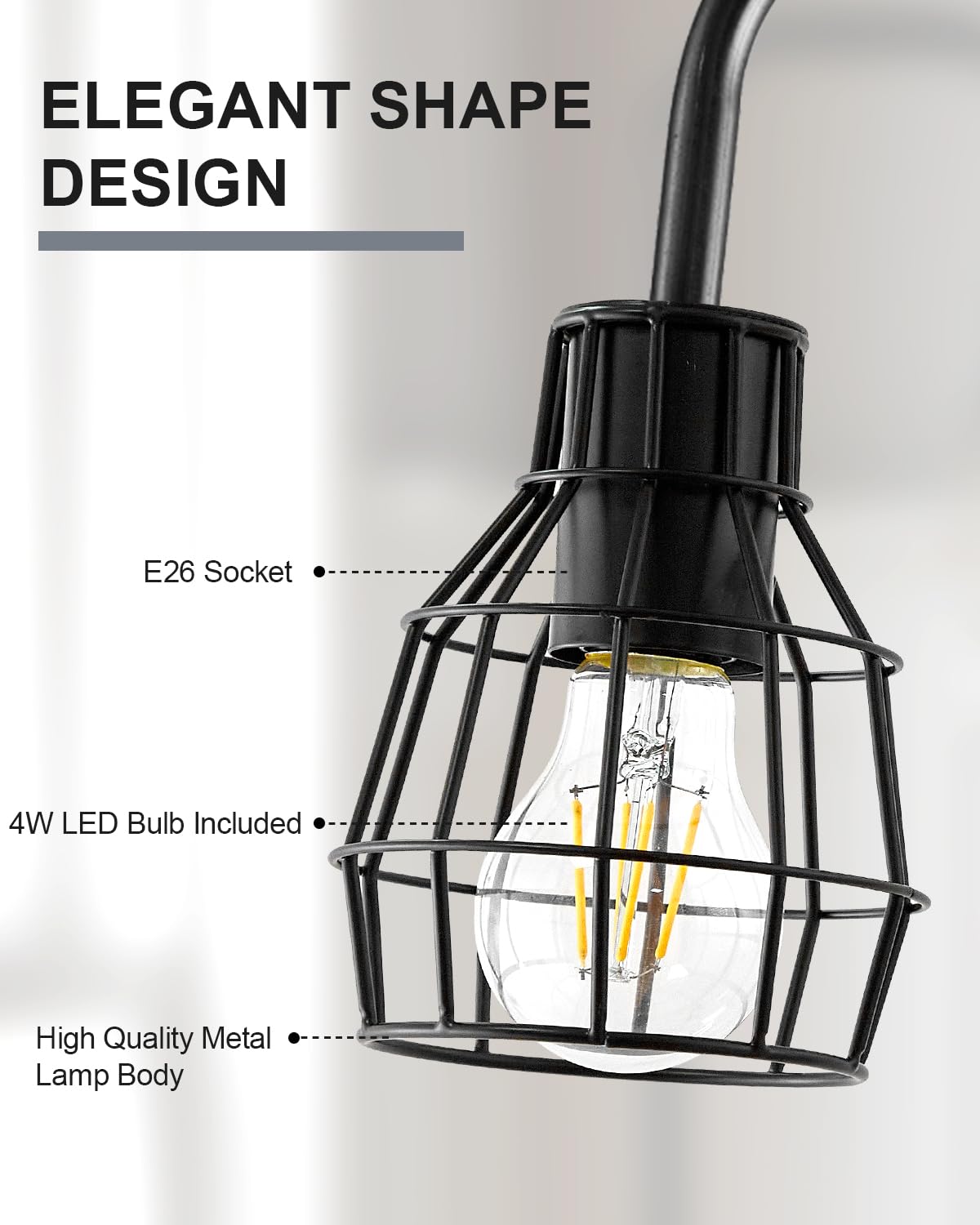 Oneach Industrial Floor Lamp with Footswitch, 63.75in Tall Metal Light, Black w/ Metal Guard, Model AMZ-F1148BK, LED Bulb Included