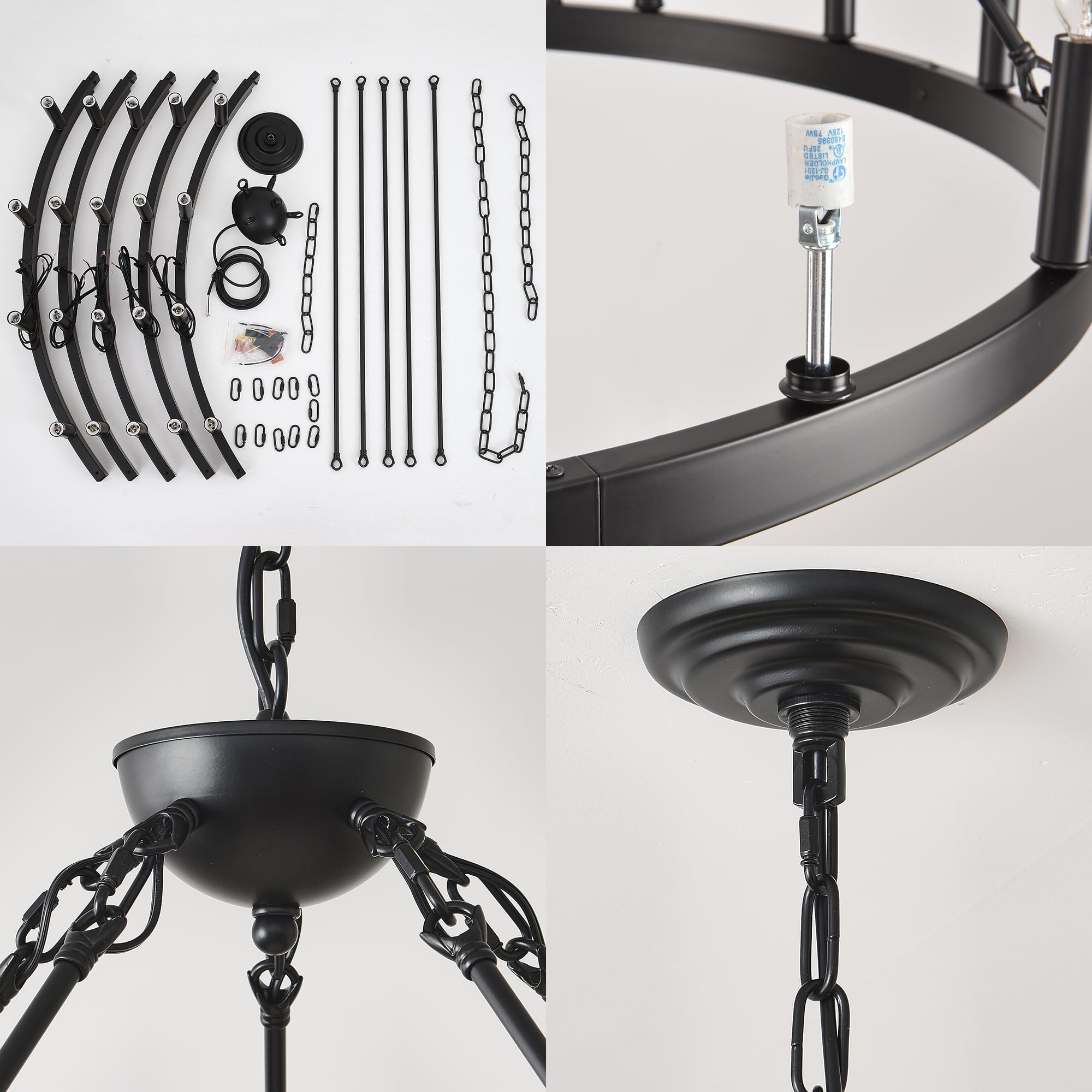 Jtyp 53&quot; Black Farmhouse Wagon Wheel Chandelier, 30-Light Rustic Pendant Lighting For High Ceilings