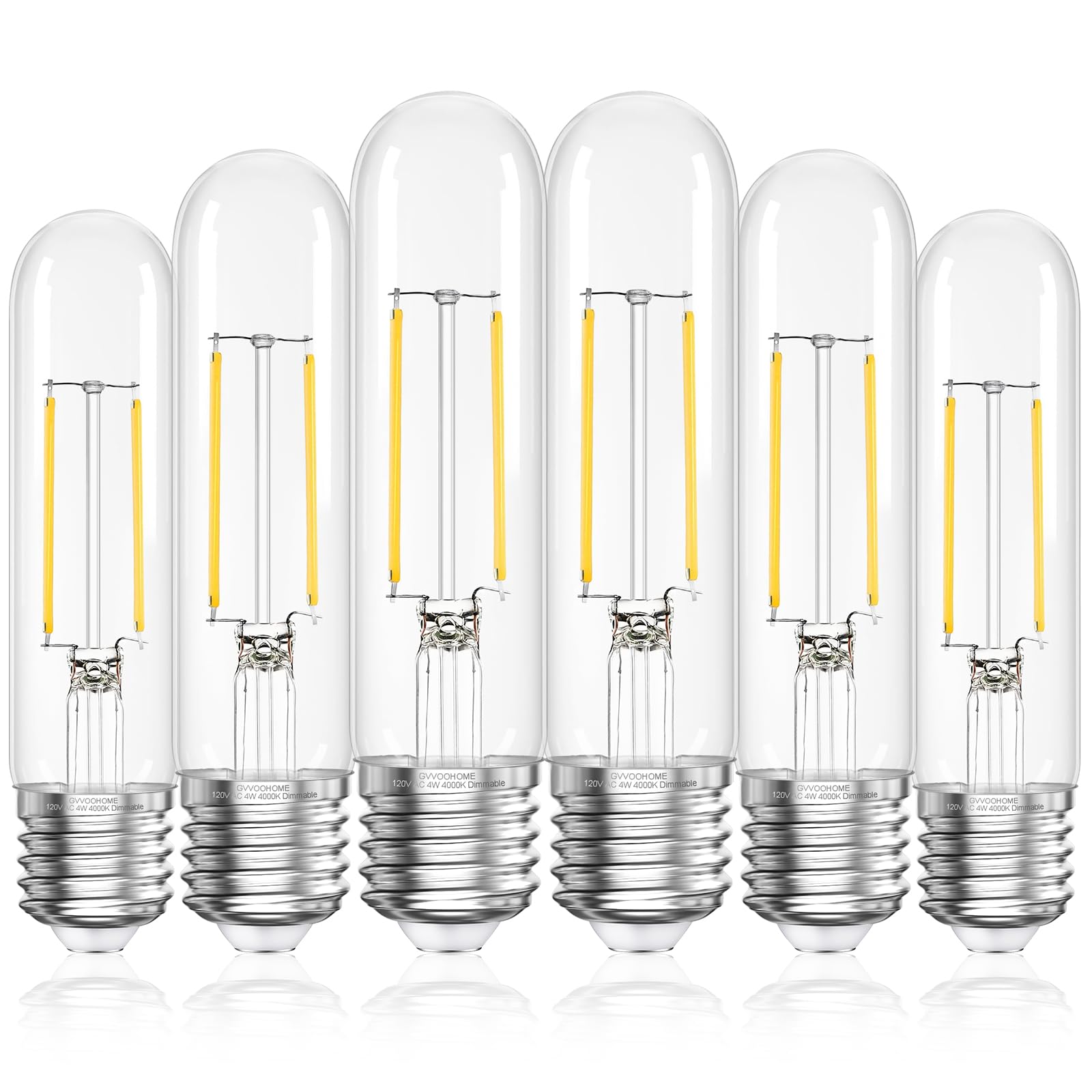 GvvooHome Tubular LED Edison Bulb Dimmable 4000K Neutral White, 4W, 40 watt Equivalent, E26 LED Light Bulbs, T10 Edison Bulbs fo