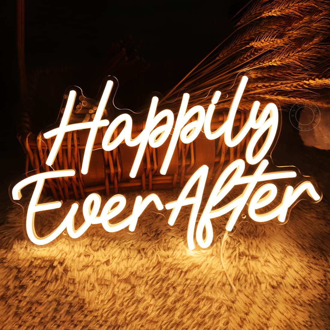 SYLHOME LED Neon Light Sign, Happily Ever After, Warm White, 15.8inx9.2in, Model NS-RC5VD-AMZ, Home Decor, Wedding/Birthday Gift