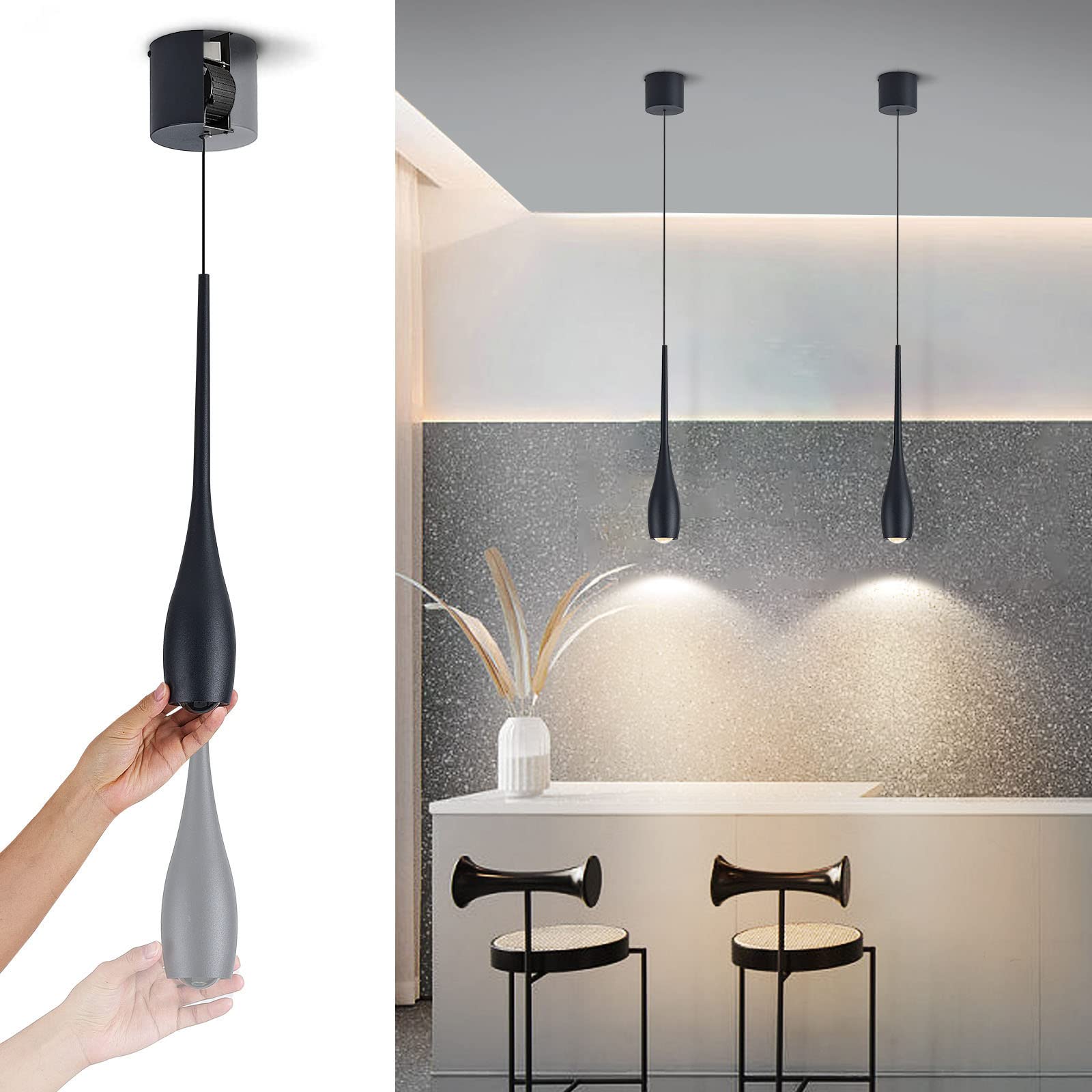 Julin Home Black Dimmable Led Pendant Light - Modern Industrial For Kitchen Island & Dining Room