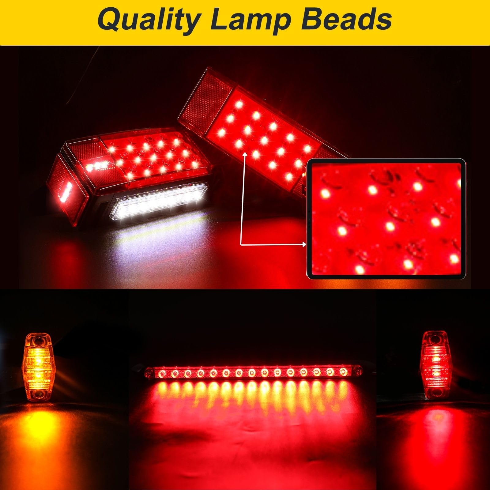 EXERAUO Boat LED Trailer Lights Kit, Submersible, 8· Red, Model HDD-T07, Includes Stop Brake Backup Reverse Lights and Wiring Harness