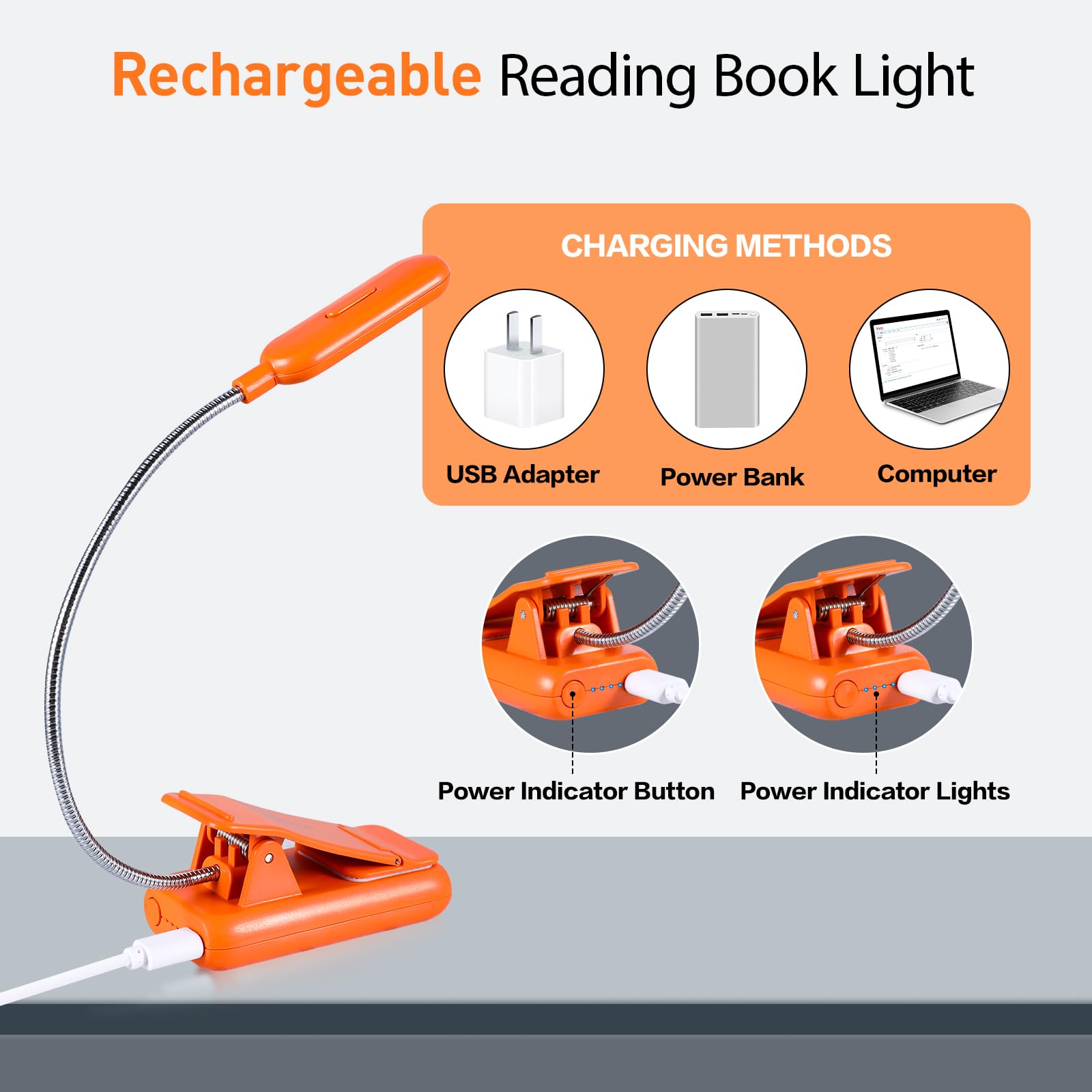 Vavofo Rechargeable Book Light, Blue Light Blocking, Amber 1600K Clip On Reading Light, Eye Care 7 Leds Kids Book Light For Read