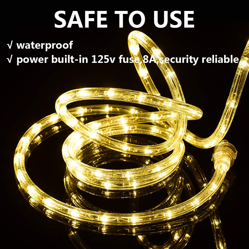 Guotong 50Ft Led Rope Lights, 540 Warm White Leds, Waterproof, Indoor/Outdoor Decorative Lighting