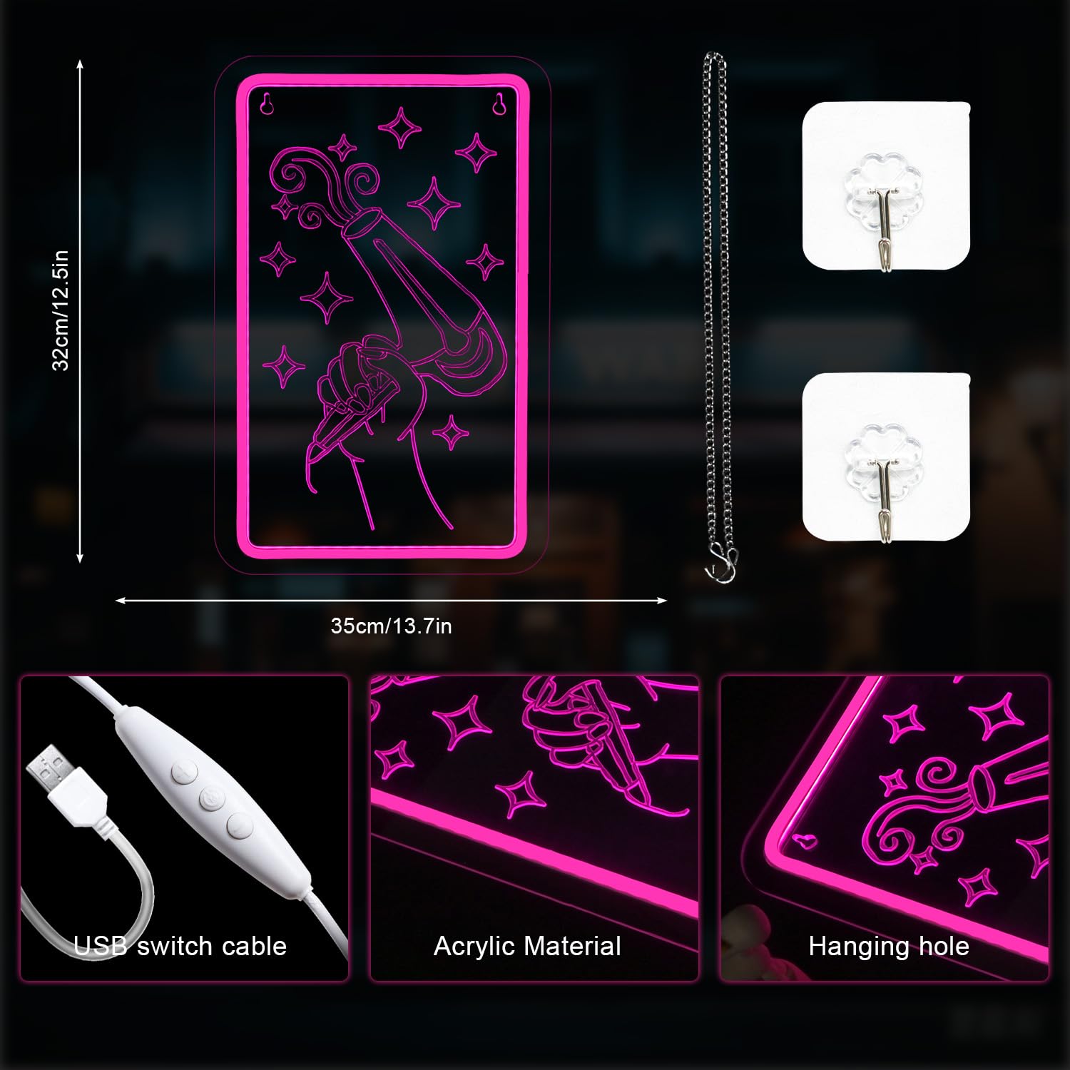 LUCUNSTAR Hairdryer Neon Sign LED Decor for Beauty Salon, 14.69in x 9.4in, Pink