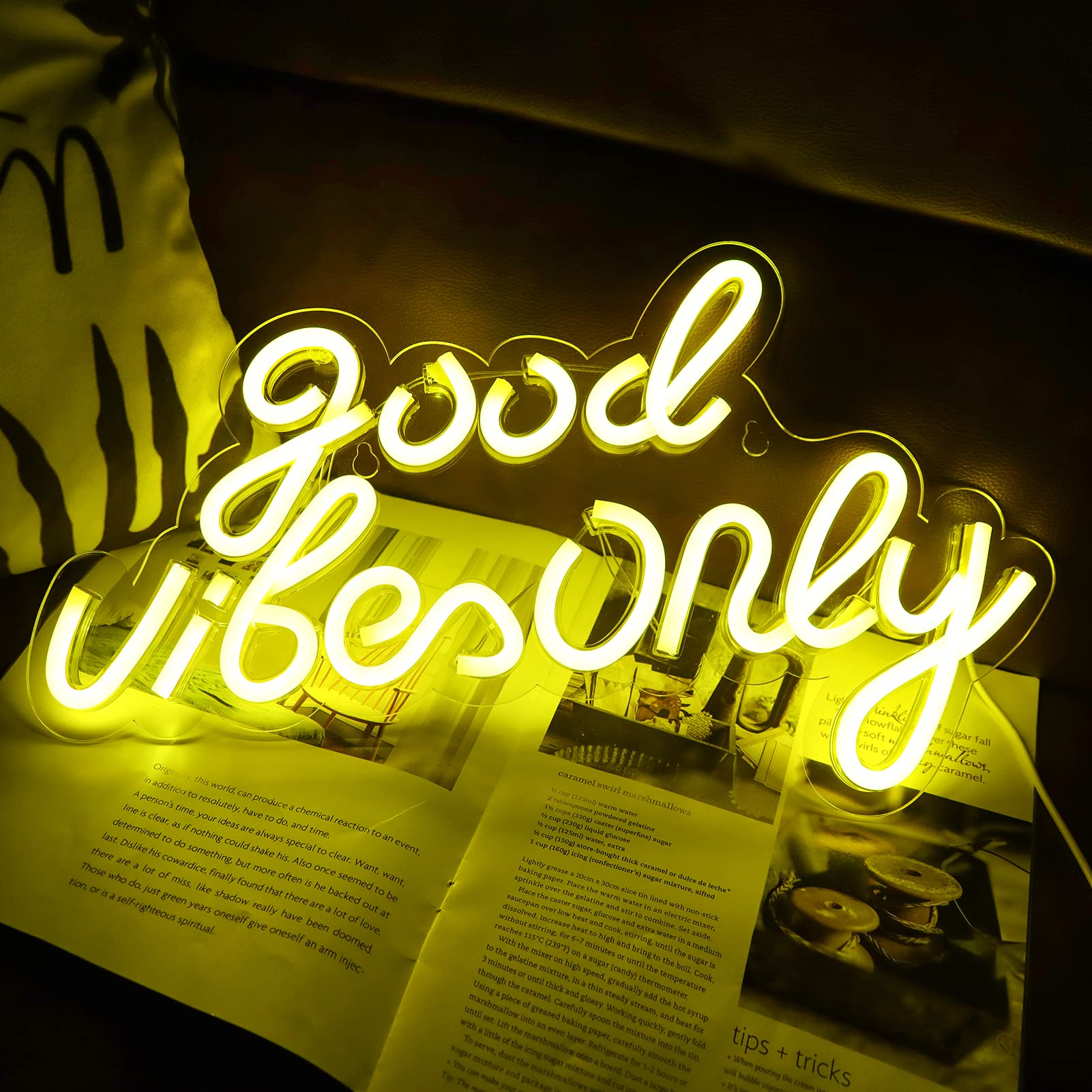 Jfllamp Neon Signs - Good Vibes Only Led Wall Decor, Yellow, 16.5X10 Inch, Perfect Gift