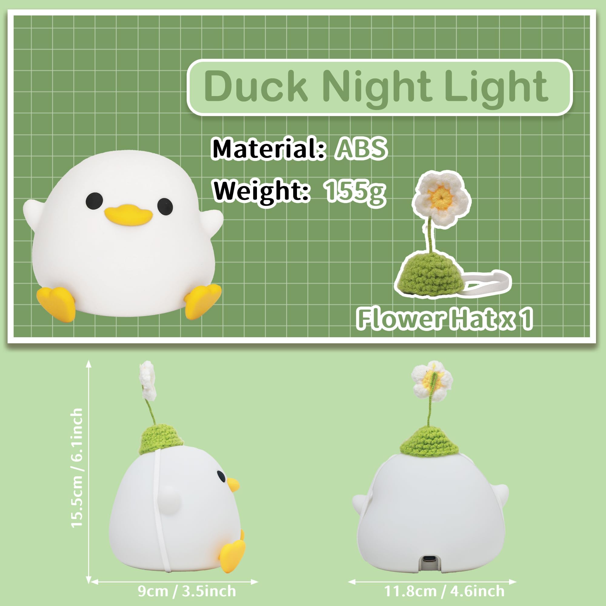 Attivolife Cute Duck Night Light, Animal Soft Silicone Led Lamp With Dimmable And Timer, Portable Usb Rechargeable Bedroom Bedsi