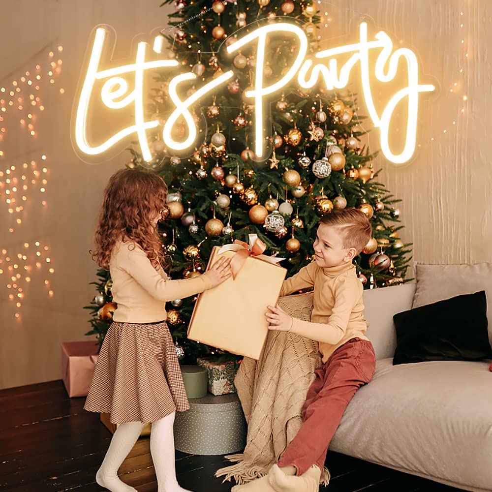 Divatla Super Large Neon Sign - Lets Party - Dimmable, Warm White - Ideal for Engagement, Prom, Wedding Decor