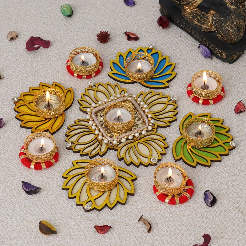 Sanvatsar Home Decorative Lotus Rangoli & Lotus Diya Plastic, Floral Set|Corporate Gift,Diwali Gift,Diya For Puja Home Decoratio