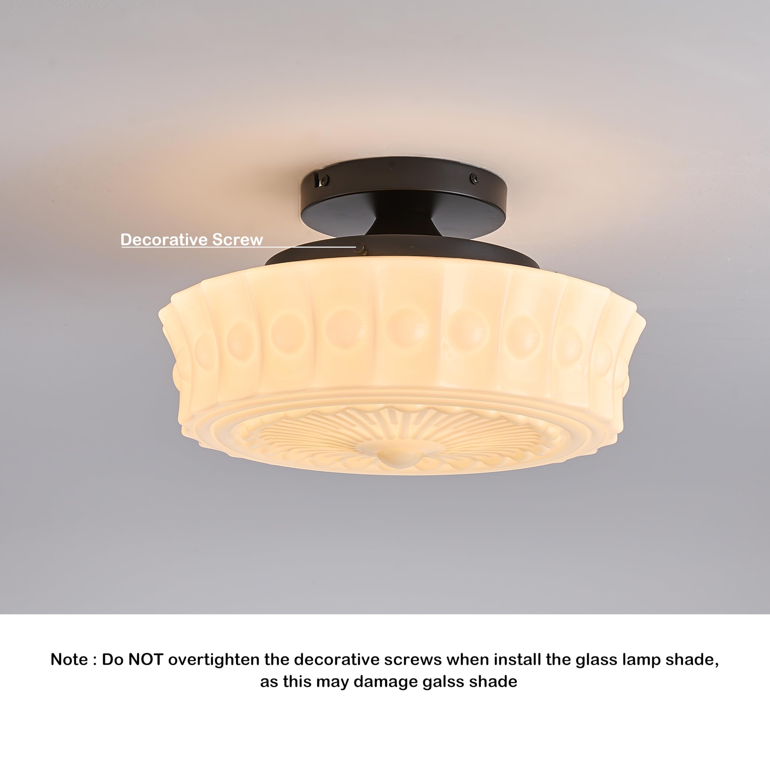 Fctwaks Schoolhouse Ceiling Light Fixture, 13.8'' Milk Glass Semi Flush Mount Lighting, Mid Century Vintage Close To Ceiling Lig