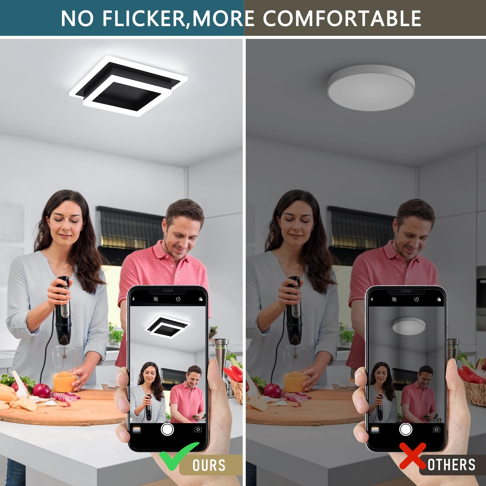 Eidisuny Modern Led Ceiling Light  Hallway Flush Mount Ceiling Light  32W  6000K  Black Square Hallway Lighting Fixtures For Living Room Kitchen Bedroom (Black)