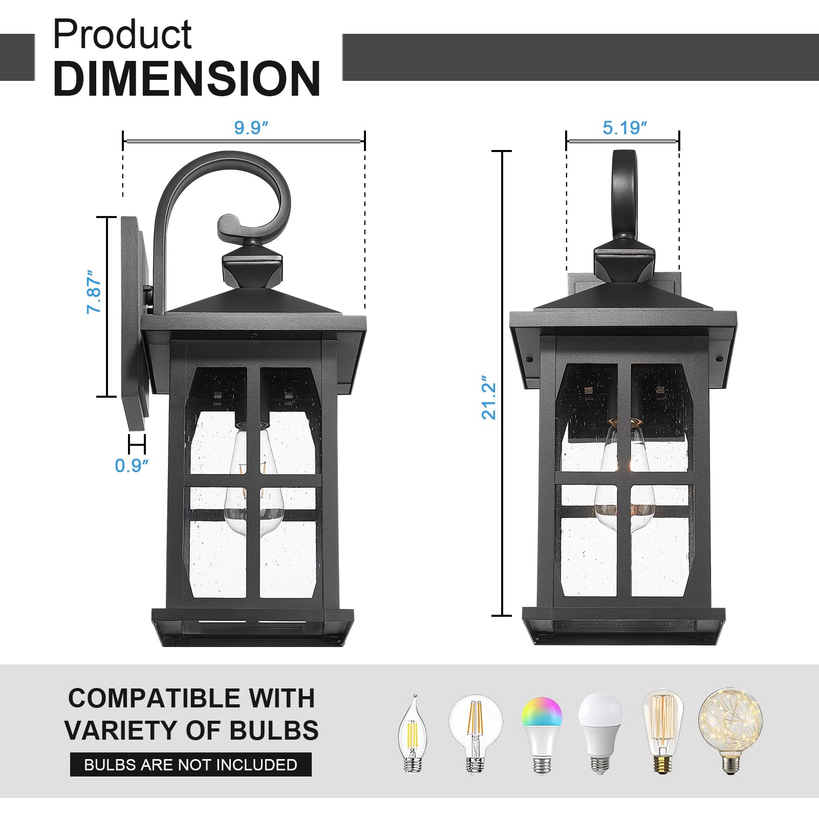 Darkaway Large Outdoor Light Fixtures Wall Mount  21Inch Outdoor Wall Lights Exterior Lighting Fixtures Waterproof Black Outside Wall Sconce With Seeded Glass For House Porch Hallway Garage Front Door