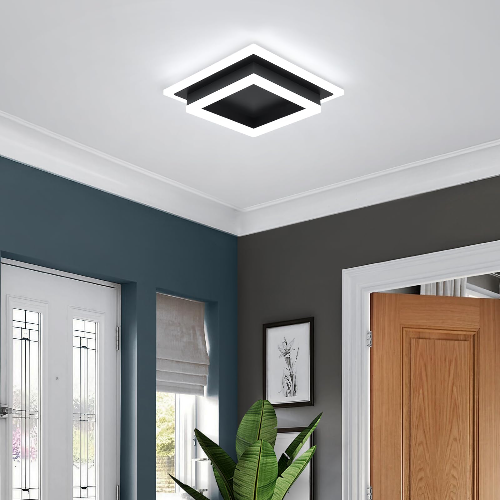 Eidisuny Modern Led Ceiling Light  Hallway Flush Mount Ceiling Light  32W  6000K  Black Square Hallway Lighting Fixtures For Living Room Kitchen Bedroom (Black)