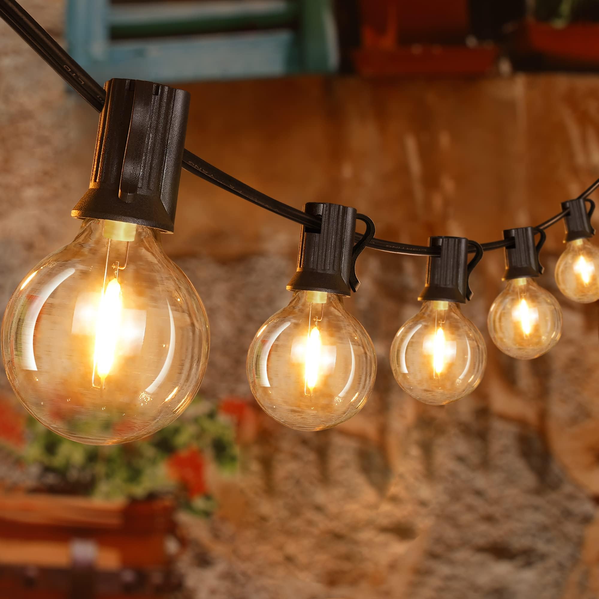 Ollny Outdoor String Lights, 50FT Waterproof Shatterproof with 25 Edison + 2 Spare Bulbs, Warm White, Model IL-E12-20050025