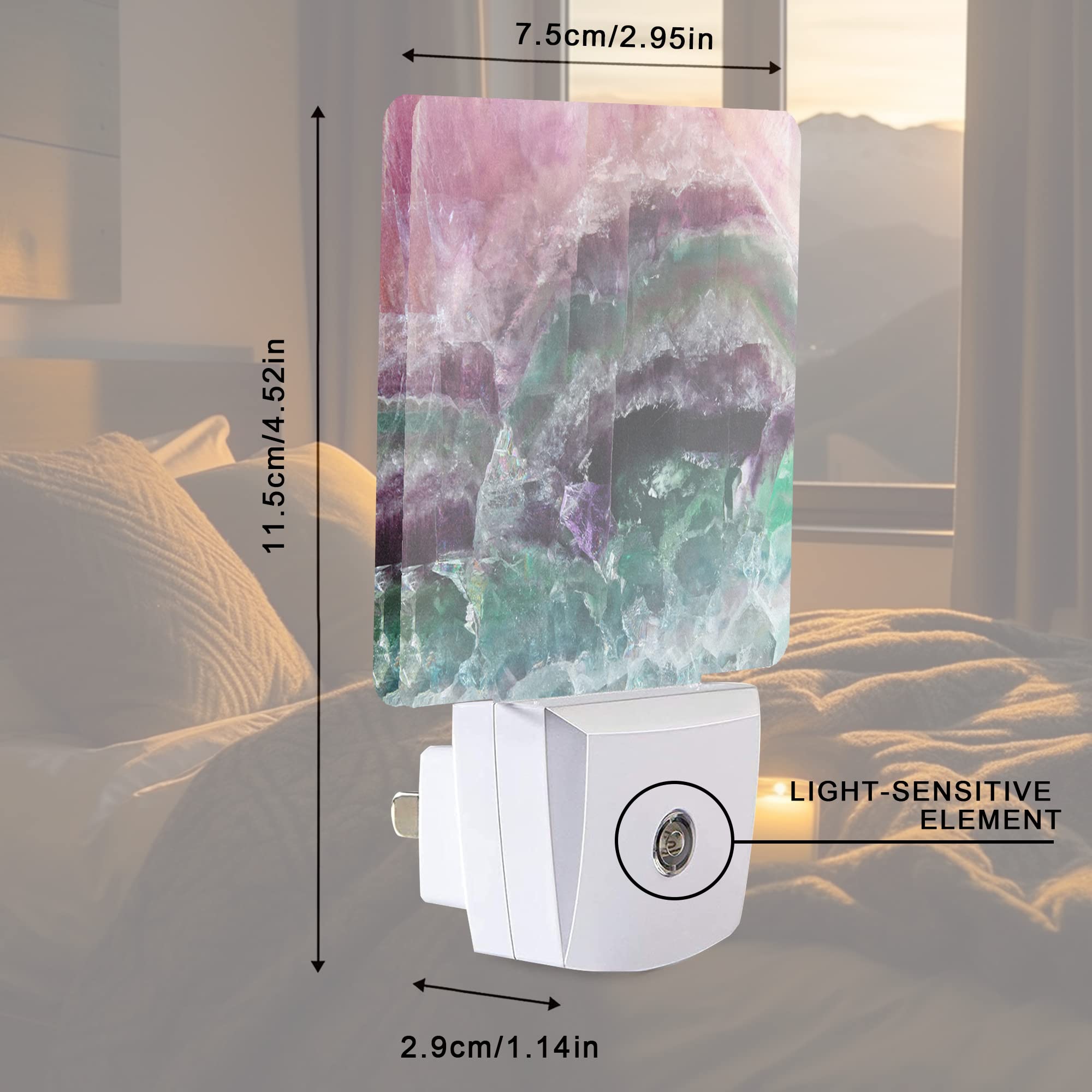 Smoaffly Color Pink Fluorite Crystal Stone Night Light Plug-in LED Nightlights Auto Sensor Night Lamp Dusk-to-Dawn Lamp Home Dec