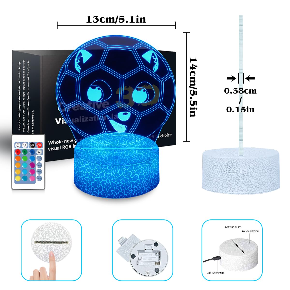 Shwkmoppe Soccer Night Light Gifts For Boy, 3D Soccer Bedside Lamp,16 Color Change Decor Lamp With Remote & Smart Touch, Gifts F