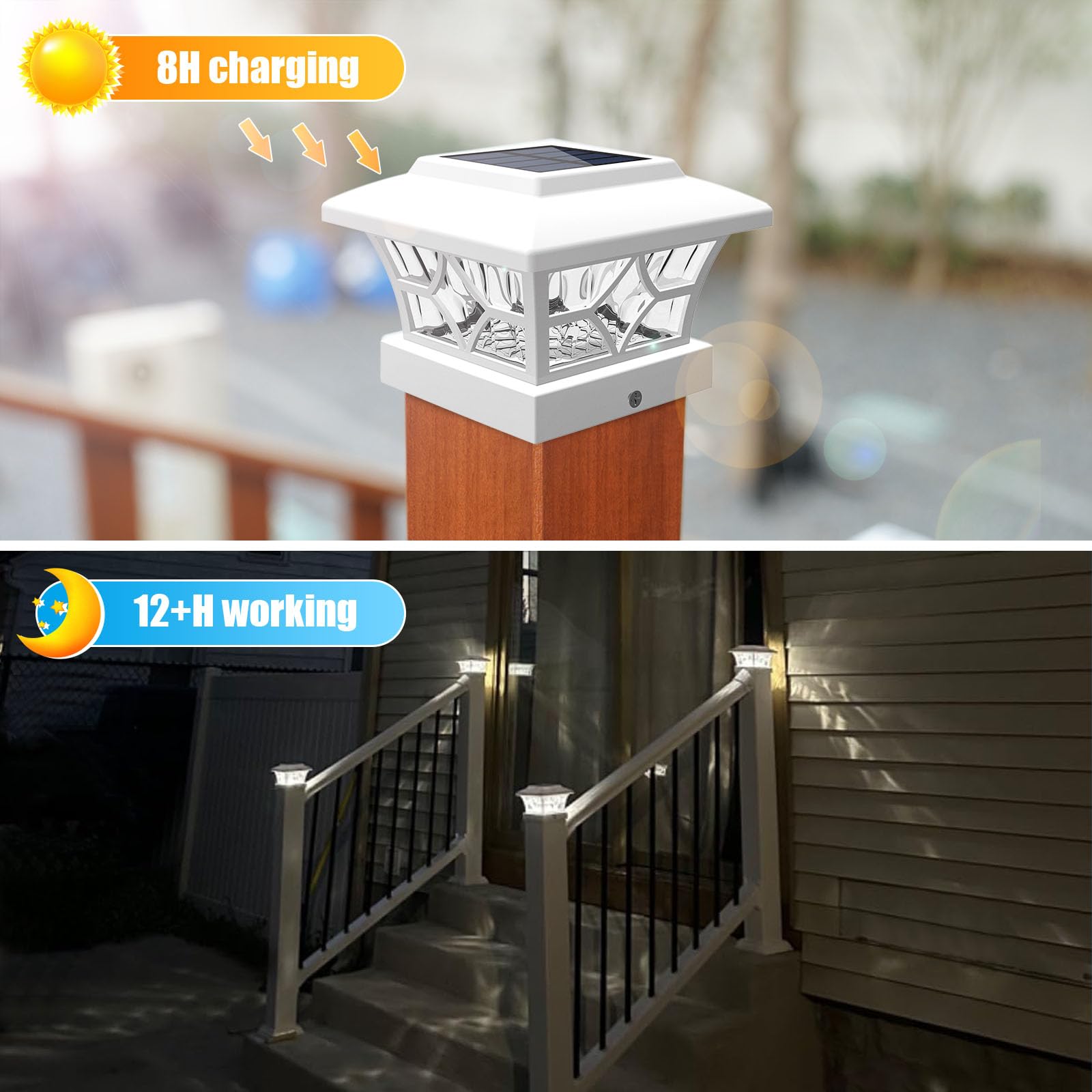Volisun Solar Post Cap Lights Outdoor, Solar Powered Fence Post Cap Lights For 4X4 Vinyl/Wood Post, White Waterproof Solar Deck