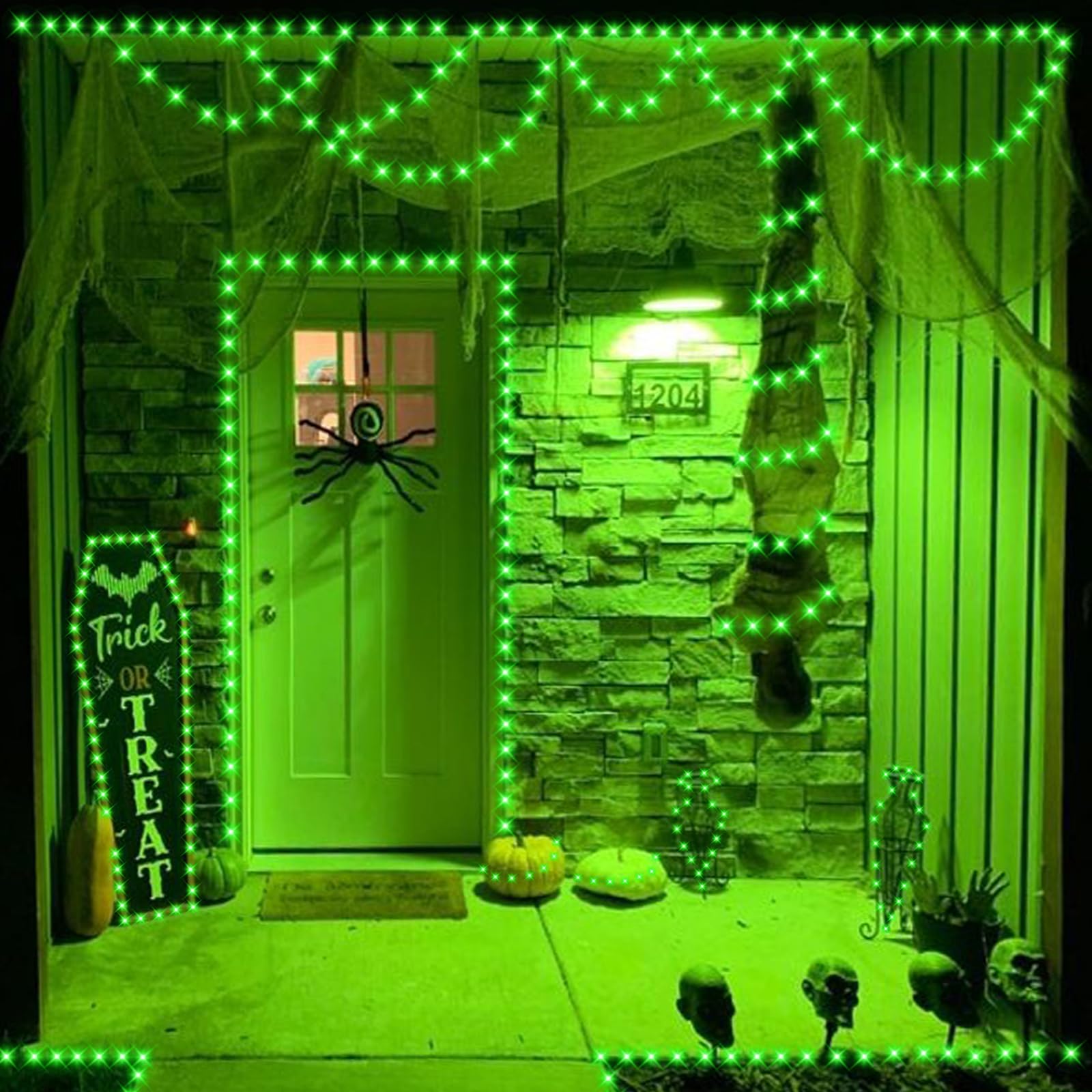 Yeguo Green Halloween Lights Outdoor Waterproof,4 Pack Each 33Ft 100 Led Solar Fairy Lights, 8 Modes String Light For Outside