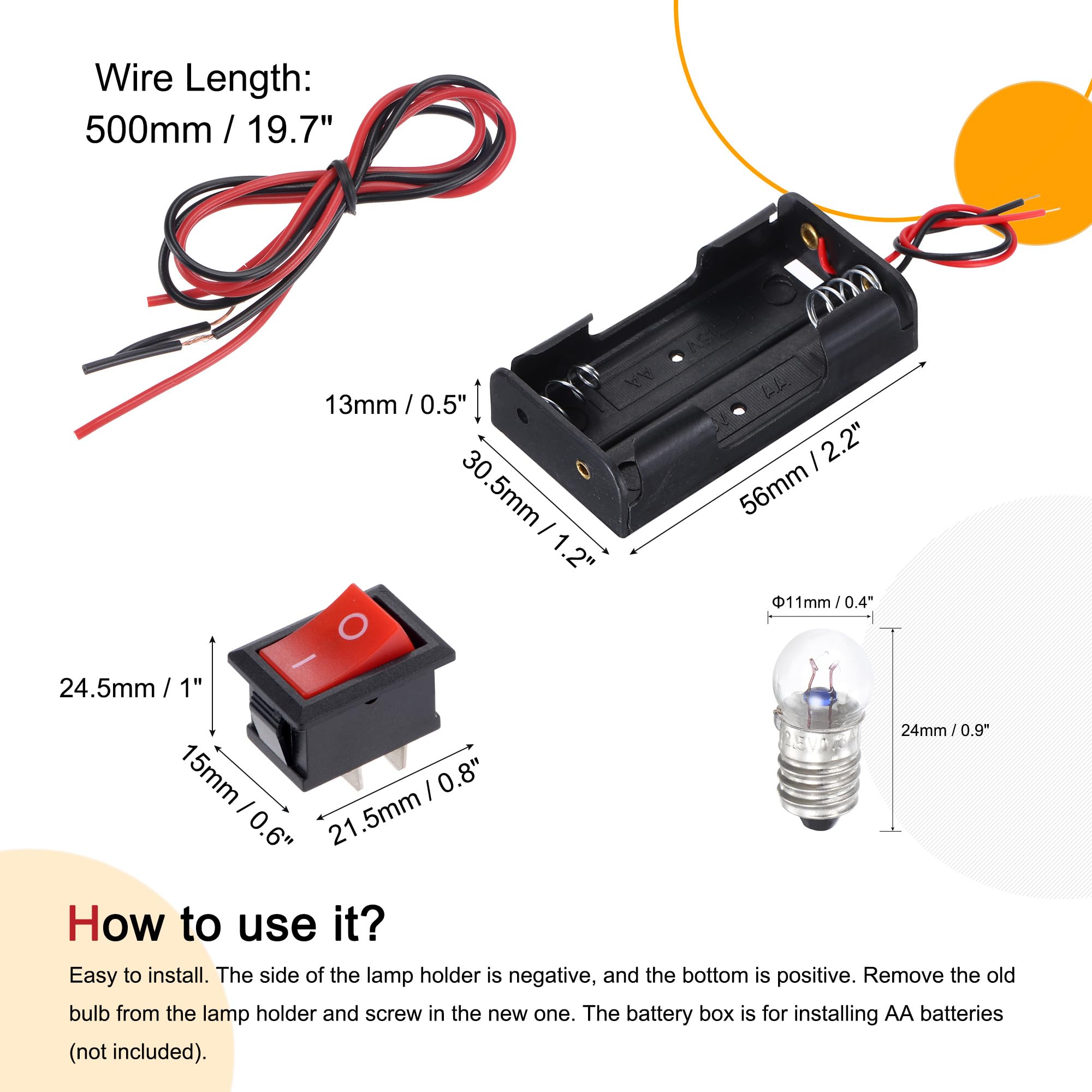 Meccanixity Electrical Circuit Experiment Set Diy Materials, 10Pcs 2.5V E10 Bulbs, 1Pcs Aa Battery Case, 1Pcs Button Switch, 1Pc