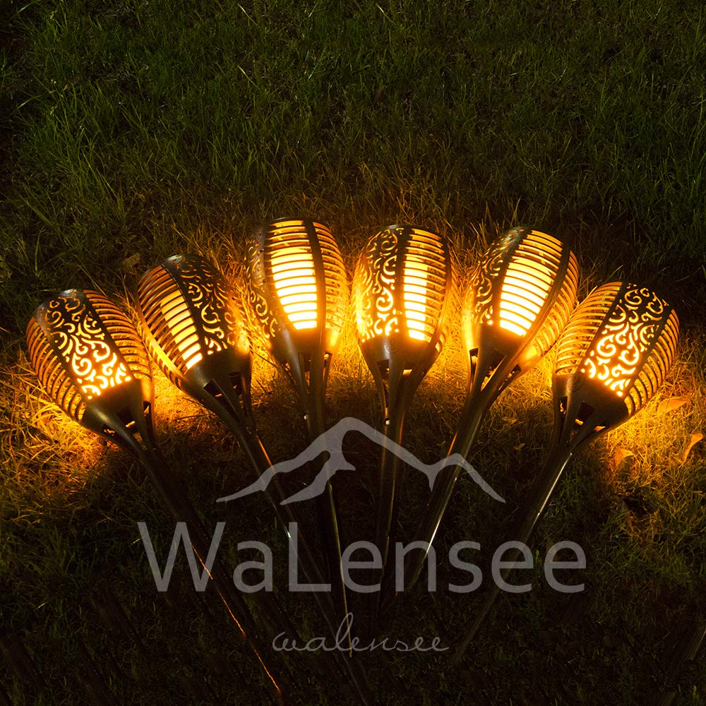 Walensee Super Large Size Solar Lights Outdoor Upgraded 43"(6 Pack) 96 Led Waterproof Flickering Flames Torch Lights Solar Spotlights Landscape Decoration Lighting Dusk To Dawn Auto On/Off Security