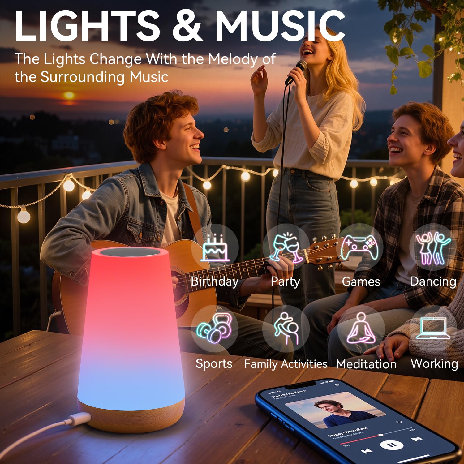 Auxmir Smart Table Lamp, Dimmable Nursery Night Light For Baby Work With App/Voice Control, Led Lamp With Music Sync And 100+ Sc