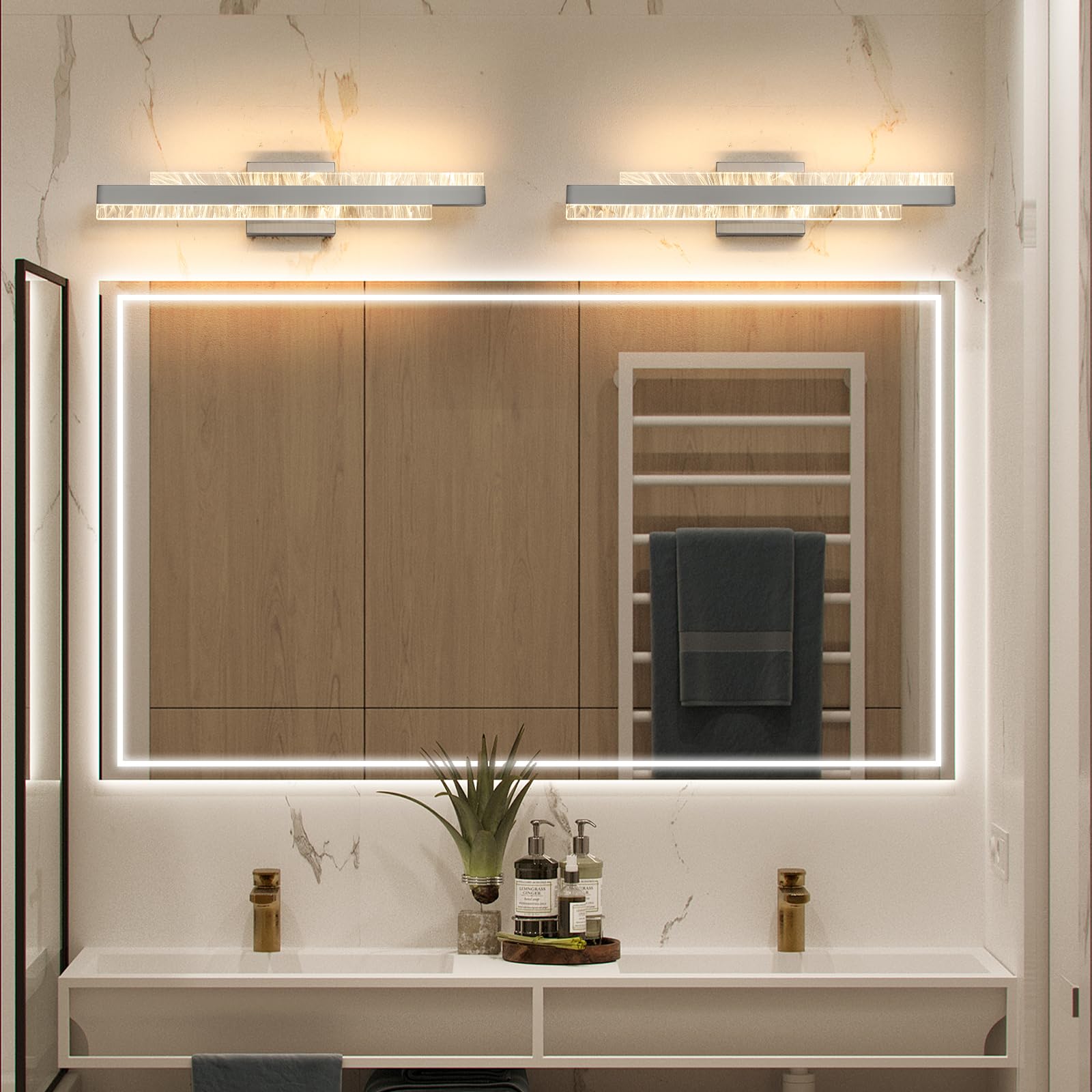 HAHZT Modern Bathroom Vanity Light - 24" Brushed Nickel Dimmable LED Wall Sconce, Model 8075WL, Ideal for Bath & Living Room