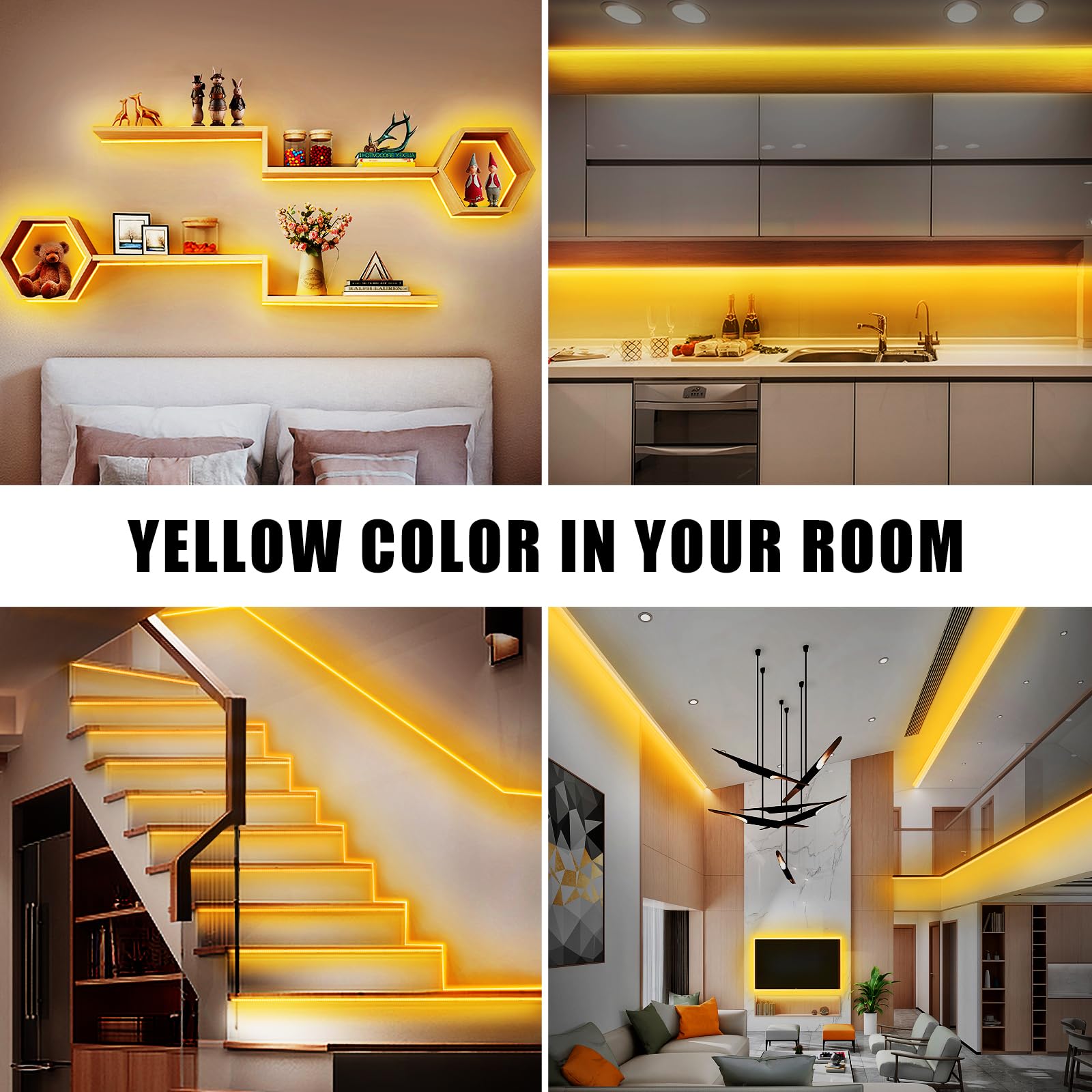 Tatazone COB Strip Lights 32.8ft, 2000K Golden Yellow, Dimmable with RF Remote, Flexible Adhesive, Model st-ting-l358