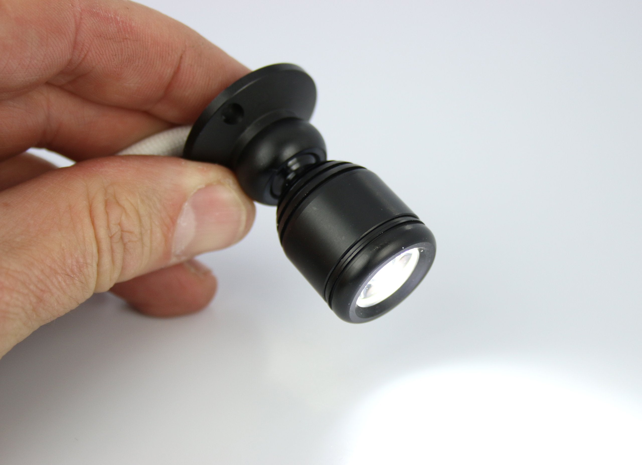 PilotLights Micro Pivoting LED Spotlight - 1W High Power, Cool White, 12-28VDC, Black, Model Micro-Pivot-1W-CW-12V