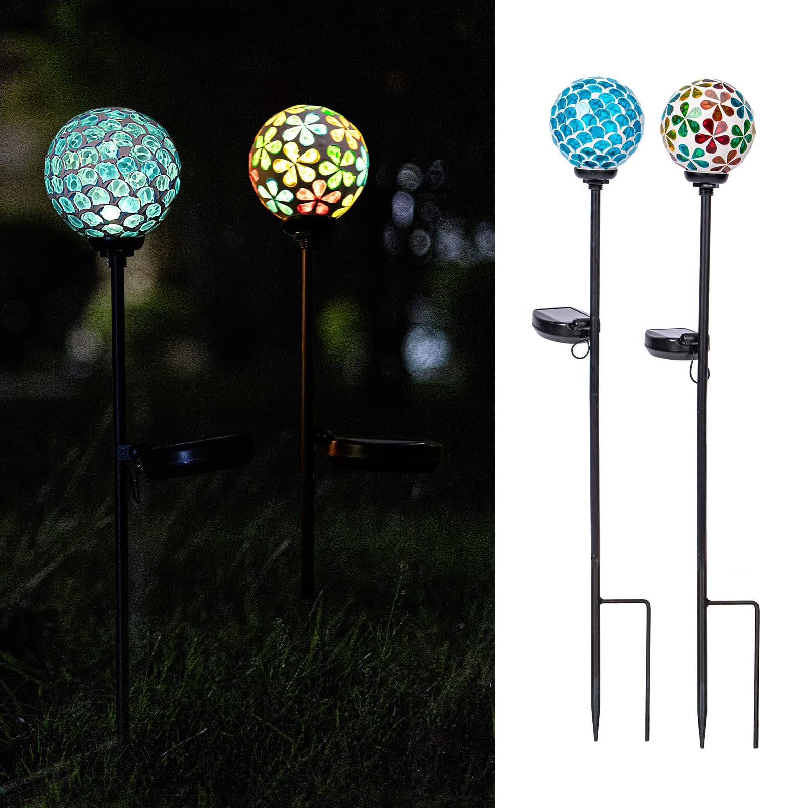 VCUTEKA Solar Garden Lights, Mosaic Solar Light Outdoor Waterproof LED Pathway Stake Light for Landscape Patio Yard Deck Walkway
