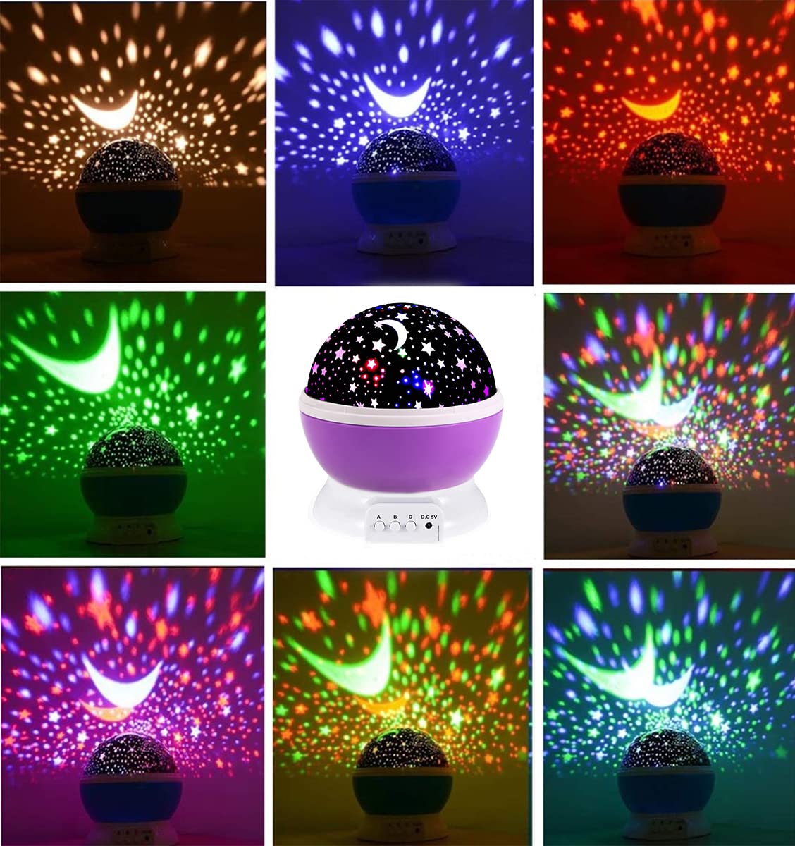 Borelor Star Night Light Projector, 12 Color Modes, 360° Rotating, 3 Piece Set, Purple, Model 178