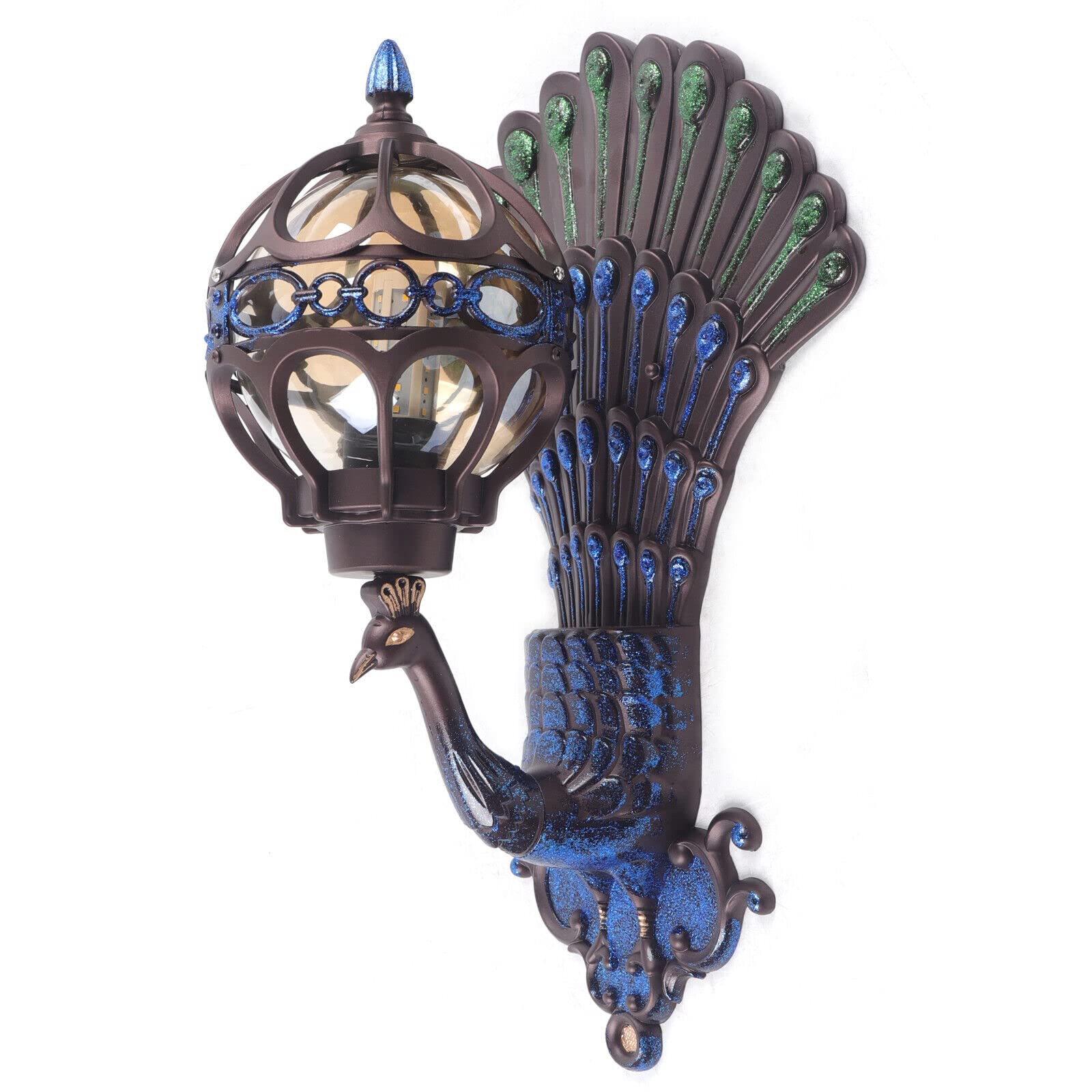 Yinzinr Peacock Wall Light - 21'' Retro Metal Sconce, Waterproof, Easy To Install For Indoor/Outdoor