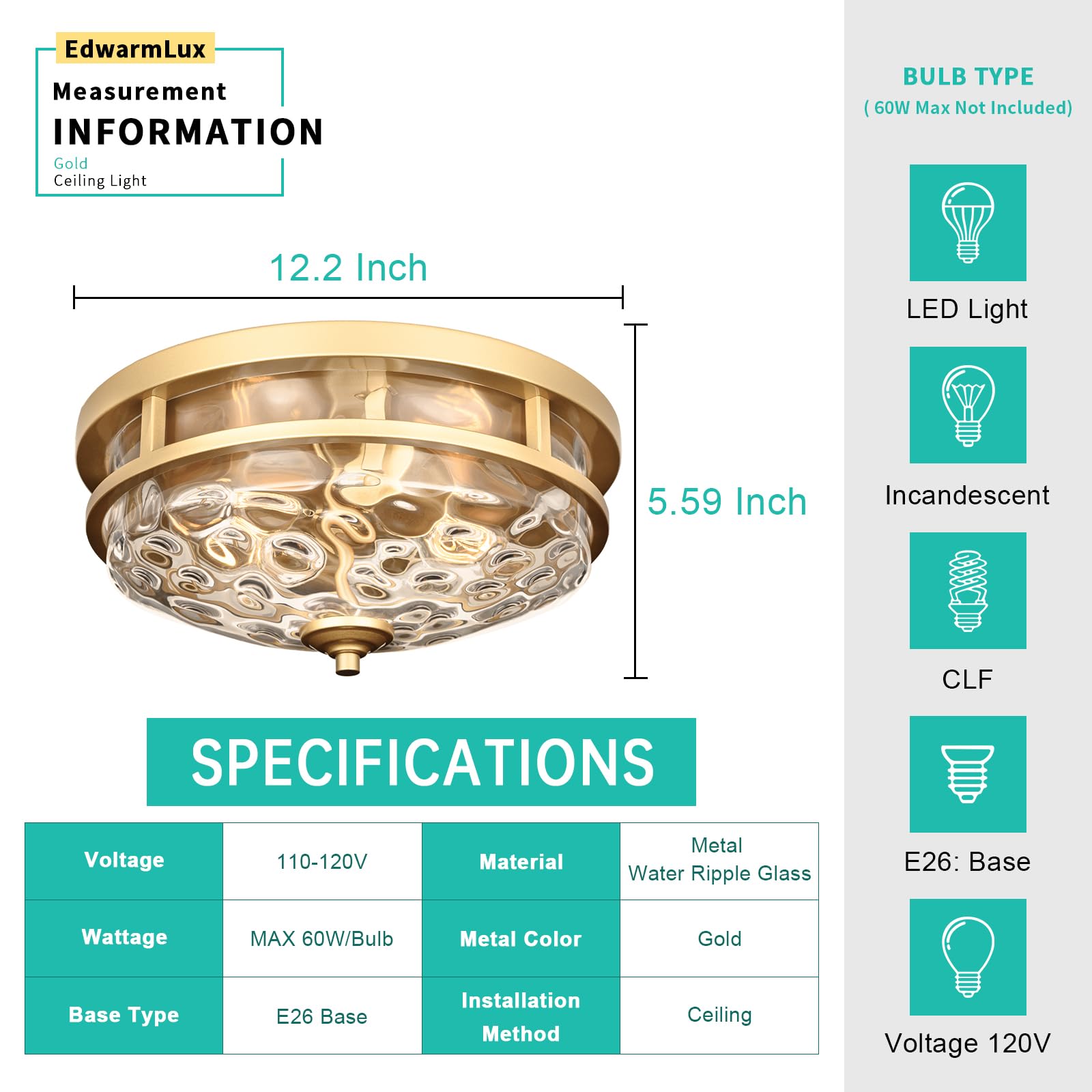 Edwarmlux Flush Mount Ceiling Lights  2-Light Farmhouse Close To Ceiling Light  Industrial Ceiling Lighting Fixture For Kitchen Hallway Bedroom Living Room Stairways Porch (Gold)