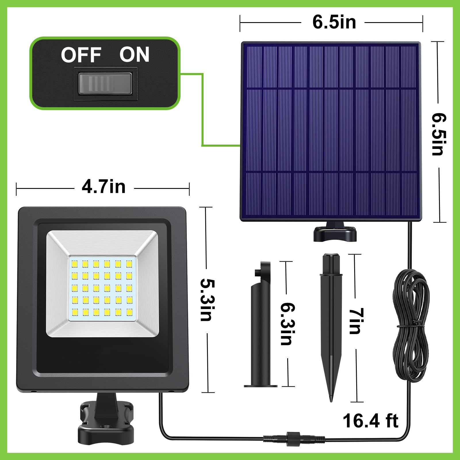 Solar Lights Outdoor Solar Flood Dusk To Dawn Lights 4400Mah 3000K Warm White Auto On/Off With 16.4Ft Cable Ip65 Waterproof For