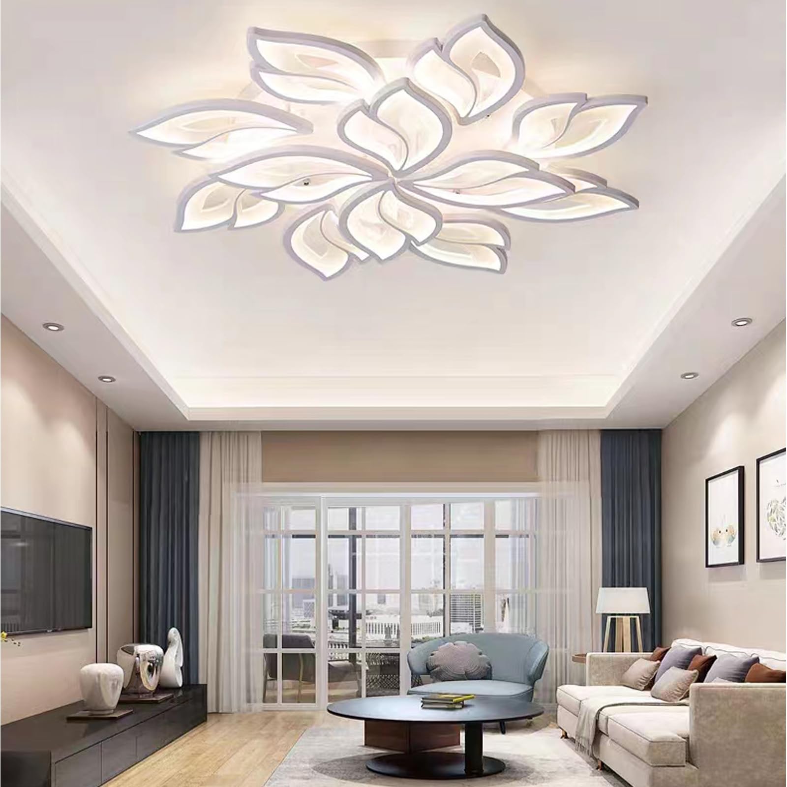 Garwarm Modern Ceiling Light,32Dimmable LED Chandelier Flush Mount Ceiling Lights,Remote Control Acrylic Leaf Ceiling Lamp Fixtu