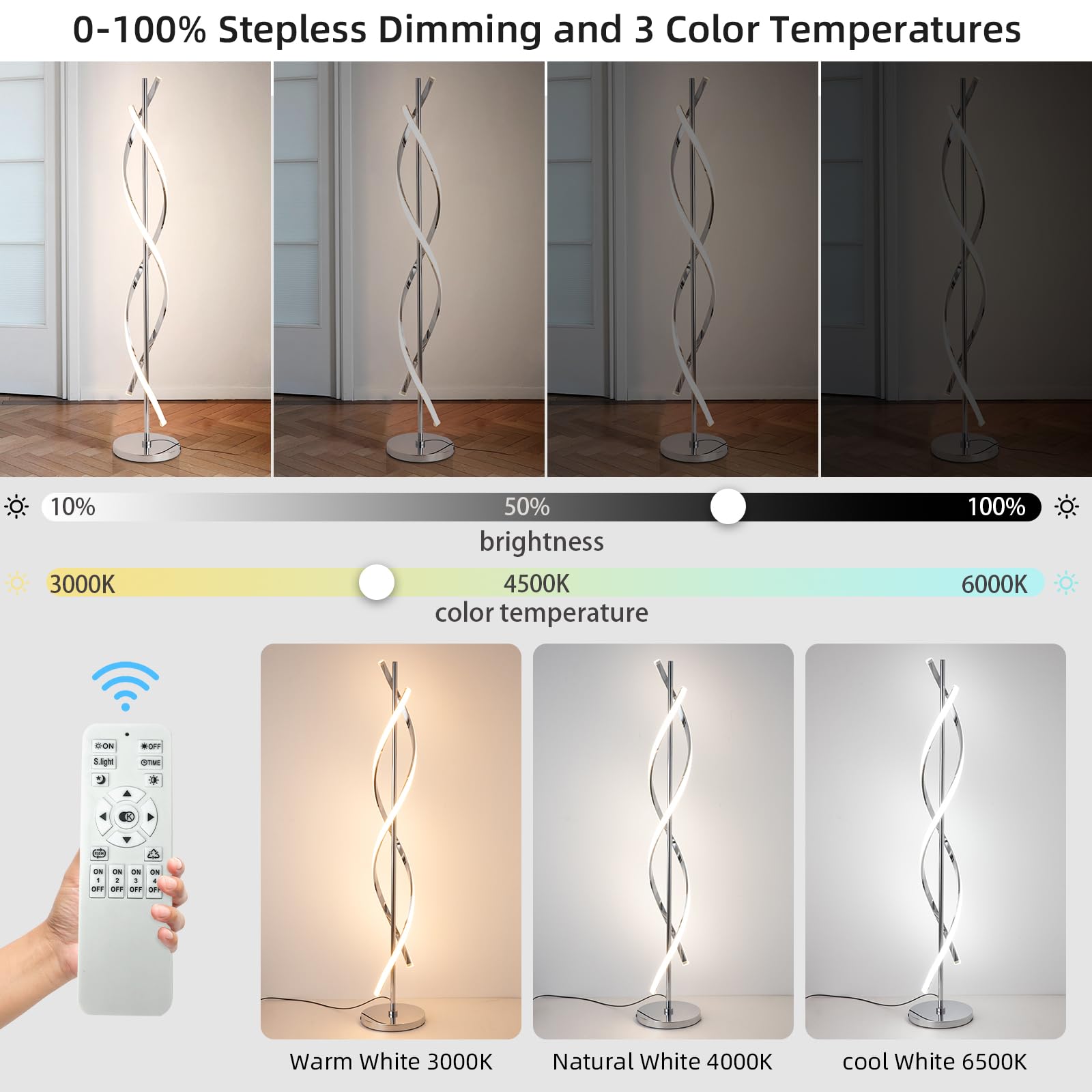 Eidearay Led Modern Floor Lamp For Living Room, 40W 3 Colors Stepless Dimmable And Color-Changing Bright Floor Standing Lamp,60'