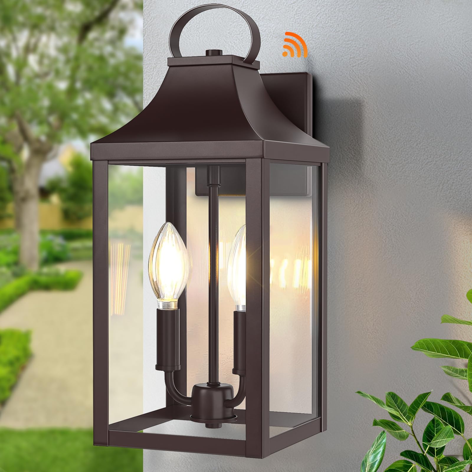 Myhxq 15'' Dusk To Dawn Black Outdoor Wall Lantern 2-Light, Outside Modern Wall Sconce Light Fixture, Industrial Porch Light Wal