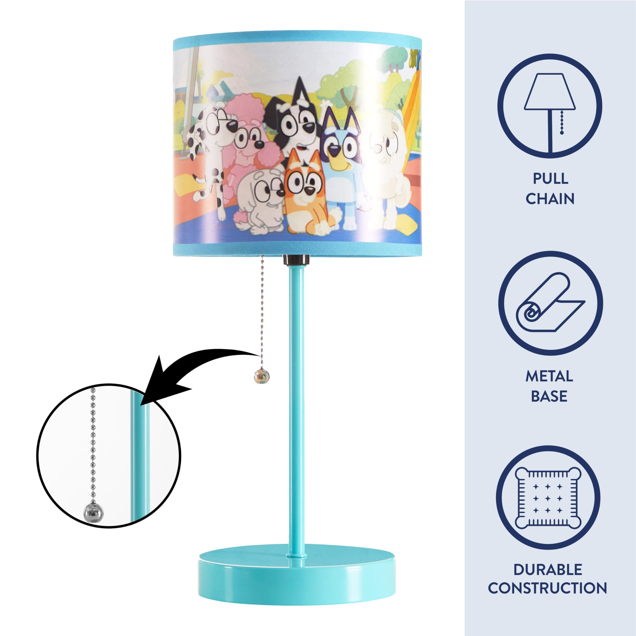 Idea Nuova Bluey Table Lamp - Kids Stick Lamp With Printed Shade, Pull Chain, Plastic, Bedroom & Nursery Lighting, Model Nk504018