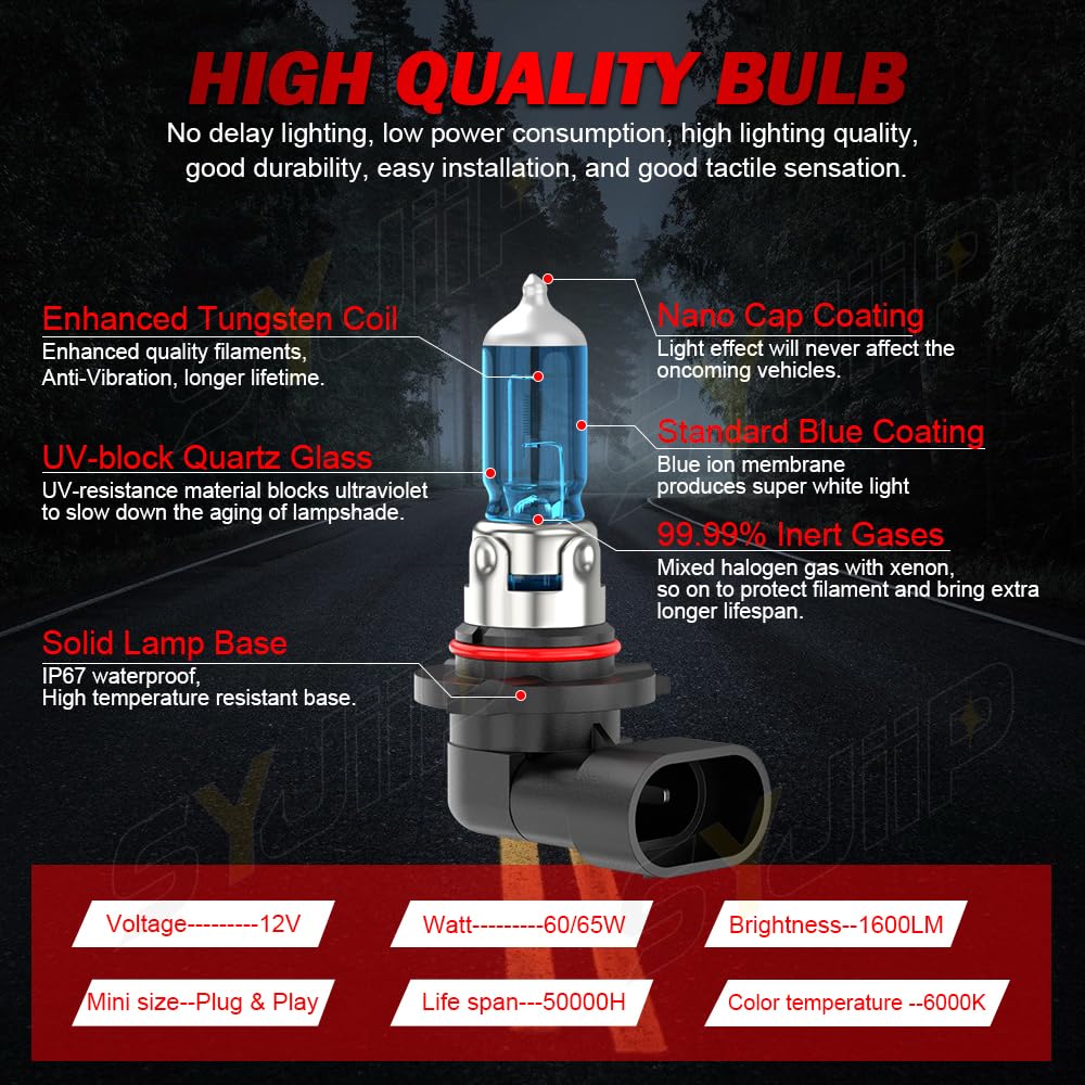 SYJIIP Halogen Headlight Bulbs 9005 H11 6000K White 300% Brightness Plug n Play 4-Pack for Chevy Tahoe Suburban 2007-2022