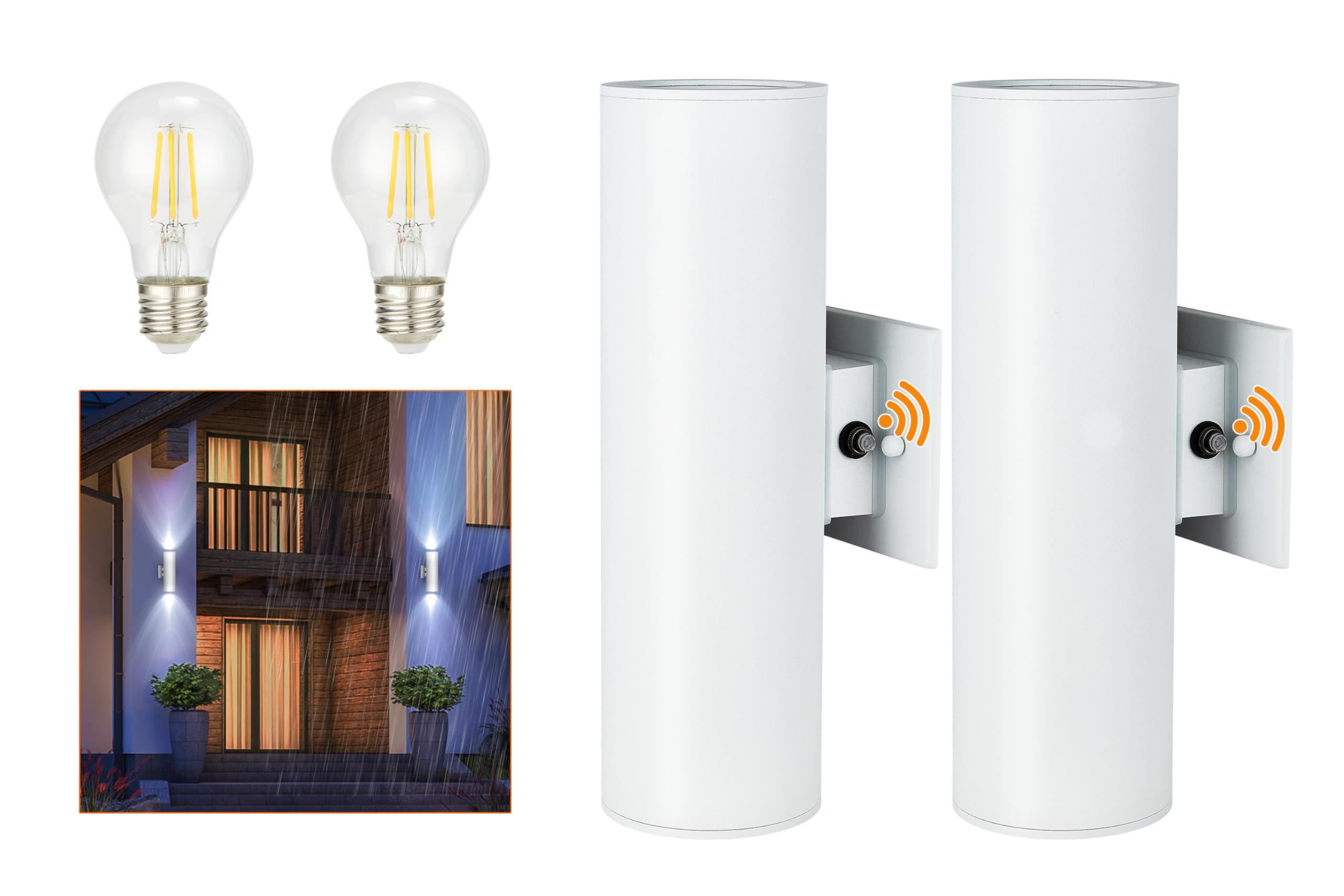 Cnengsthy Outdoor Wall Lights, Matte White Dusk To Dawn Sensor Lanterns, 2 Pack