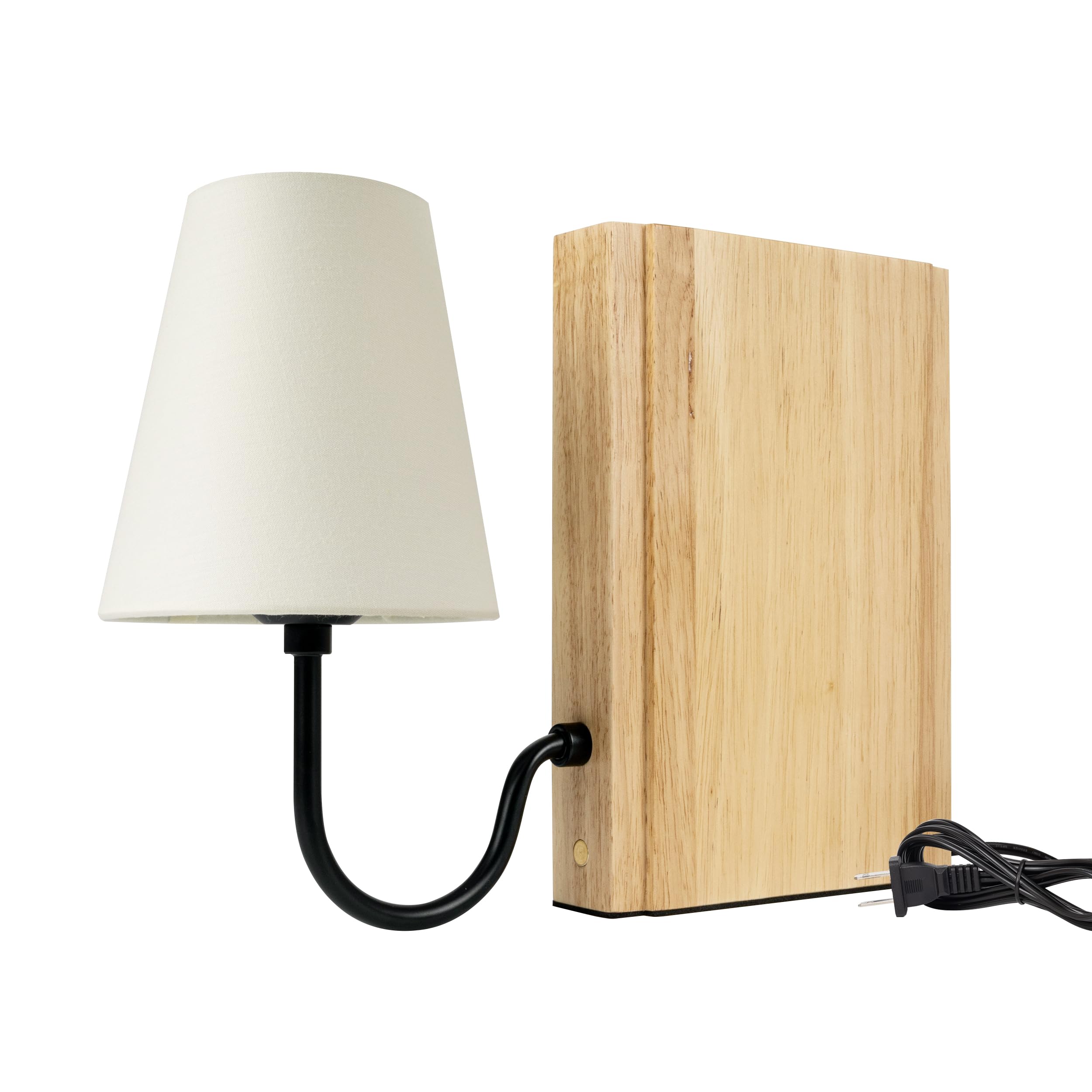AELS Wooden Bookshelf Lamp - 3-Color Dimmable Touch Control, Linen Shade, Plug-in Model, Natural Finish, Model SL0962