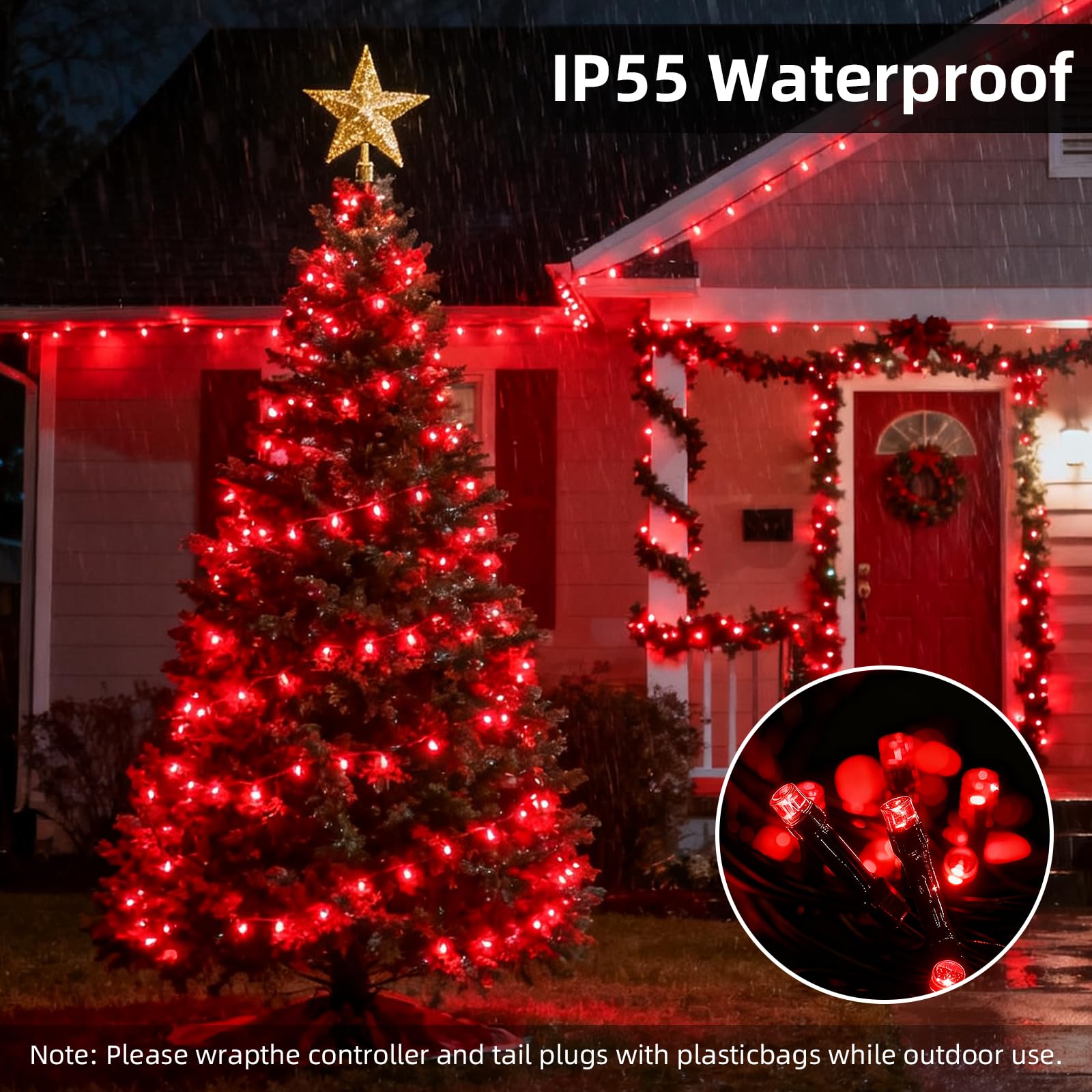 Vtechology 500 Led Red Christmas Tree Light 170Ft Connectable Christmas Lights With 8Modes Ul Certified Lights String Outdoor For Christmas Holiday Party Decor