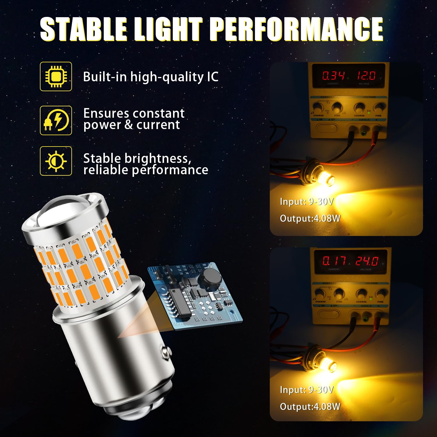 Ibrightstar 1156 Led Bulbs, Amber Yellow, Low Power, Projector Design, Model 1156-3014/3030-54/3Y, Replacement For Turn Signal Lights