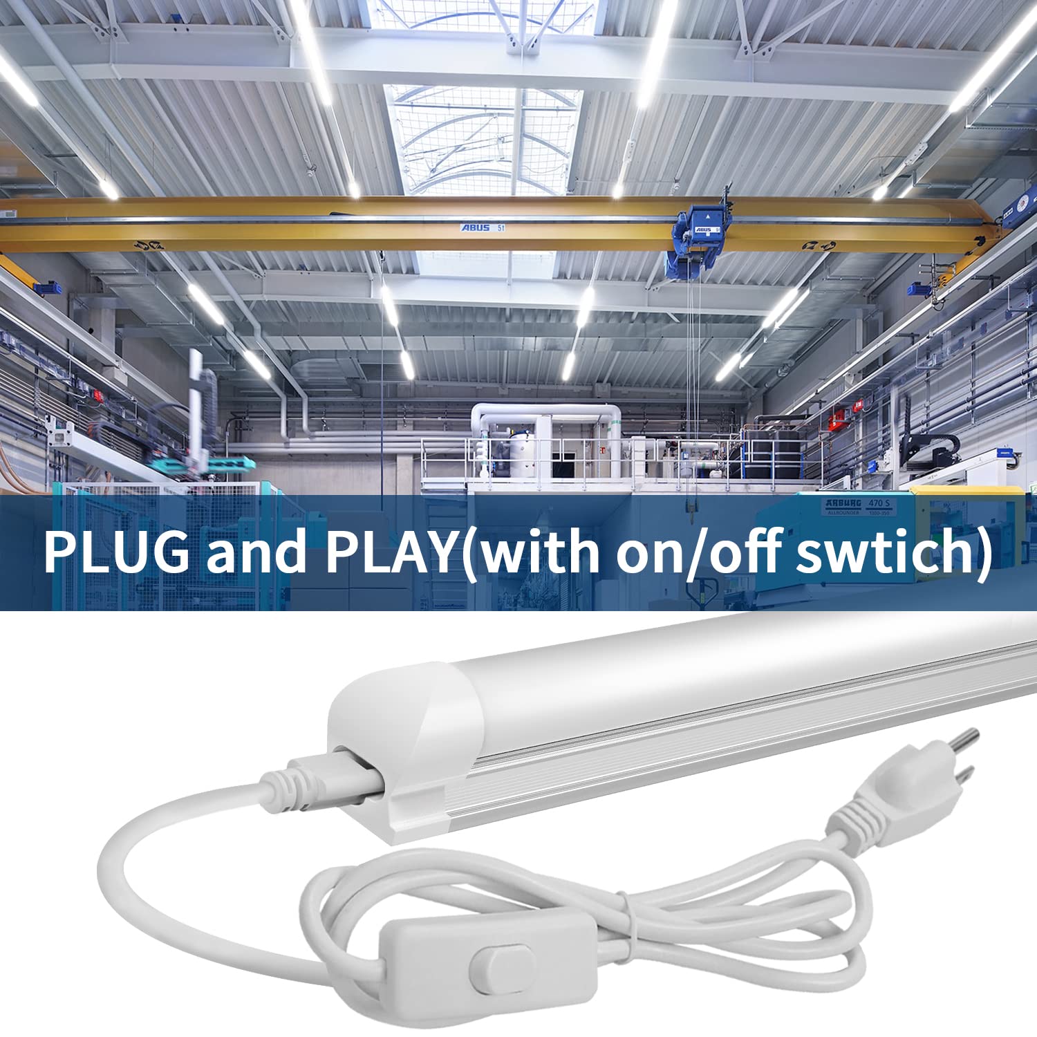 Jesled 8Ft Led Shop Lights, 8 Foot 72W Led Light Fixture, High Output 9000 Lumen, 6500K Super Bright White, Frosted Cover, Plug