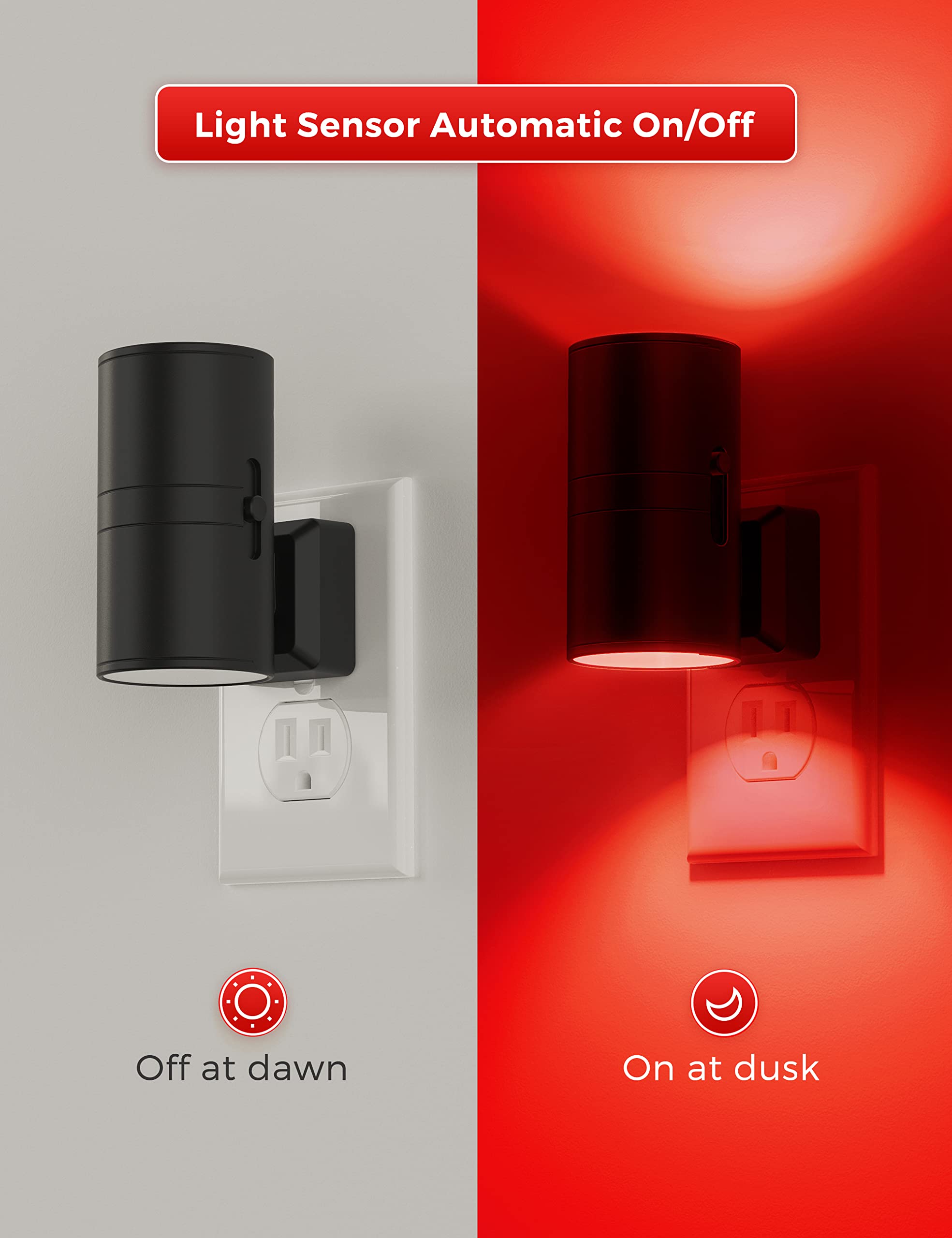L LOHAS LED Night Light, Dimmable Red Plug-in with Light Sensor, Sleep Aid, 2 Pack, Model GY-063-RE-US-2