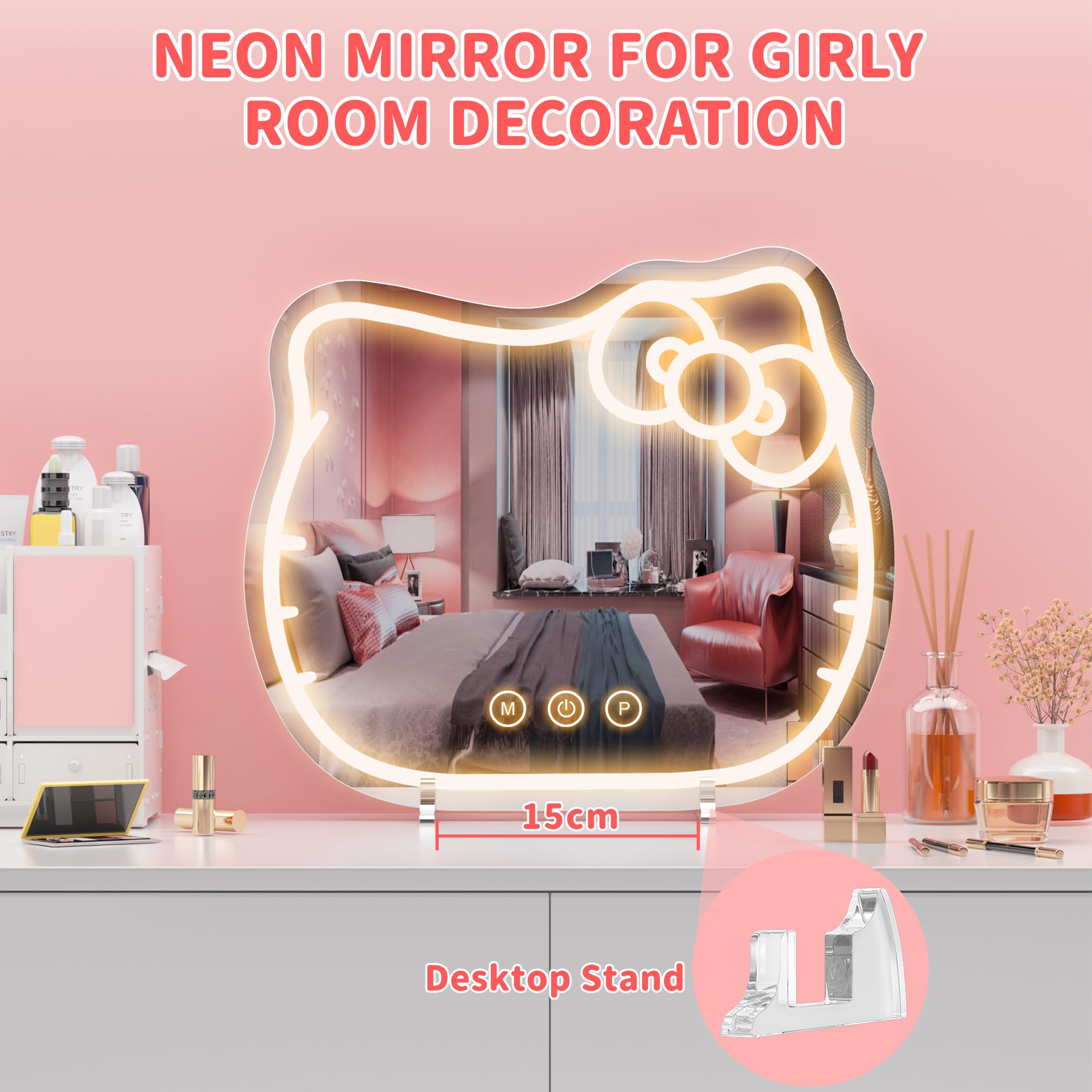 YiaMia Hello Kit Vanity Mirror with Light, Multi-Color Neon Sign, 14.6"L x 12.4"W, Perfect for Room Decor & Gifts