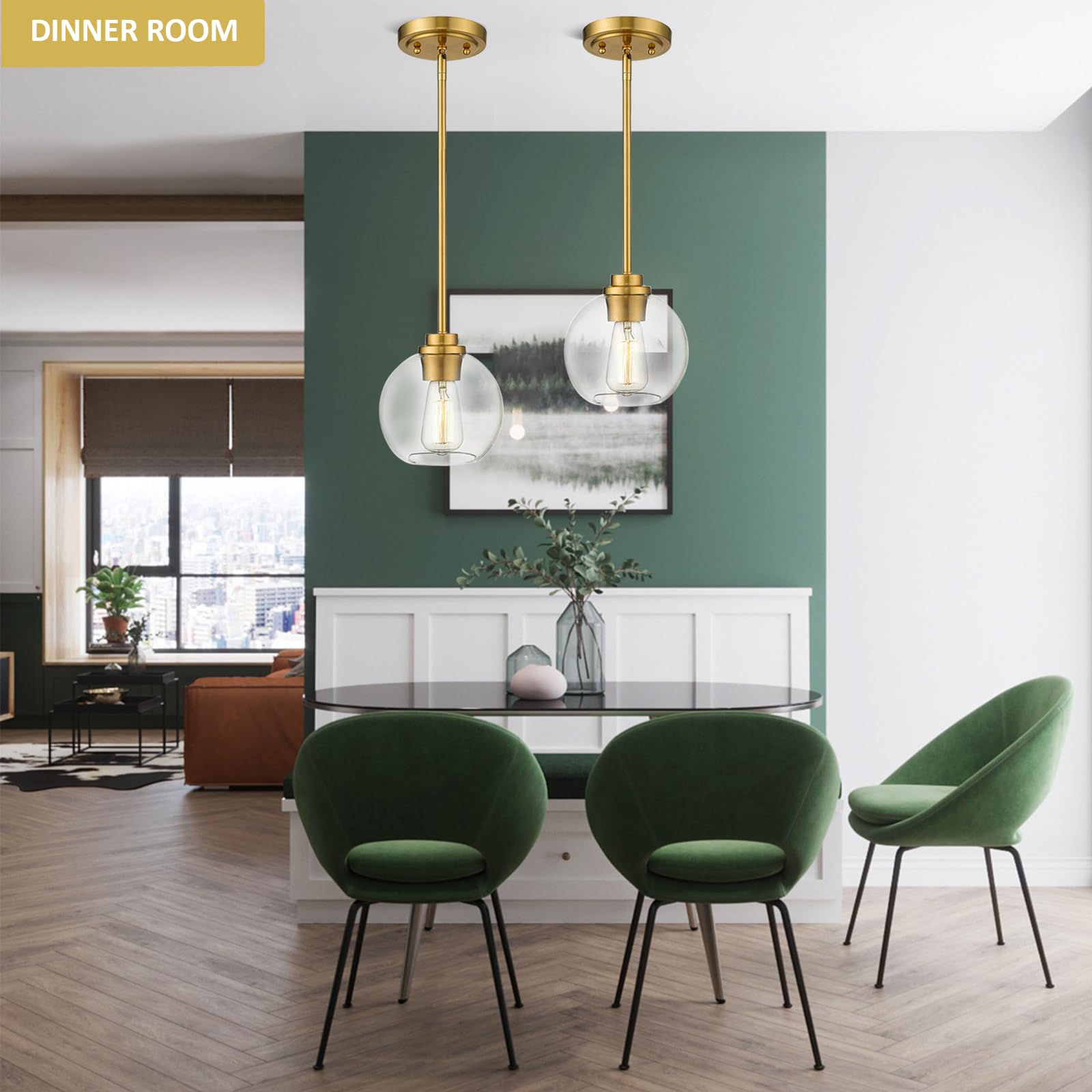 Ouvr Pendant Lights Kitchen Island, Modern Gold Pendant Light With Clear Glass, 7 Inch Farmhouse Hanging Light Fixtures For Dini