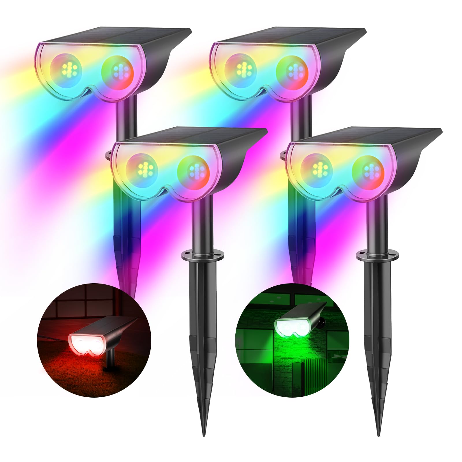 Consciot Solar Spot Lights Outdoor, 16 LEDs IP67 Waterproof Color Changing Solar Outdoor Lights, 8 Colors, Auto On/Off, 2-in-1 A