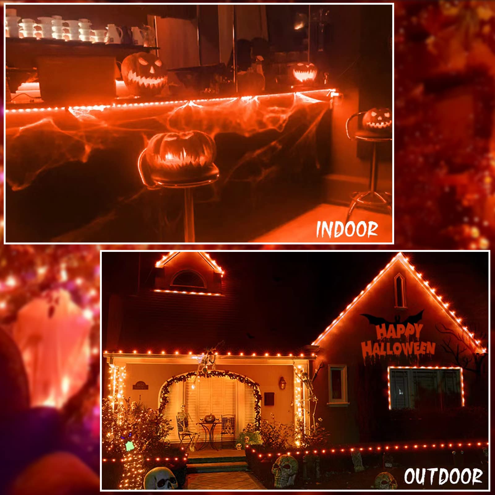 JMEXSUSS 2 Pack Orange Rope Lights Battery Operated Halloween Lights Outdoor Waterproof, Each 33 ft 100 LED Halloween String Lig
