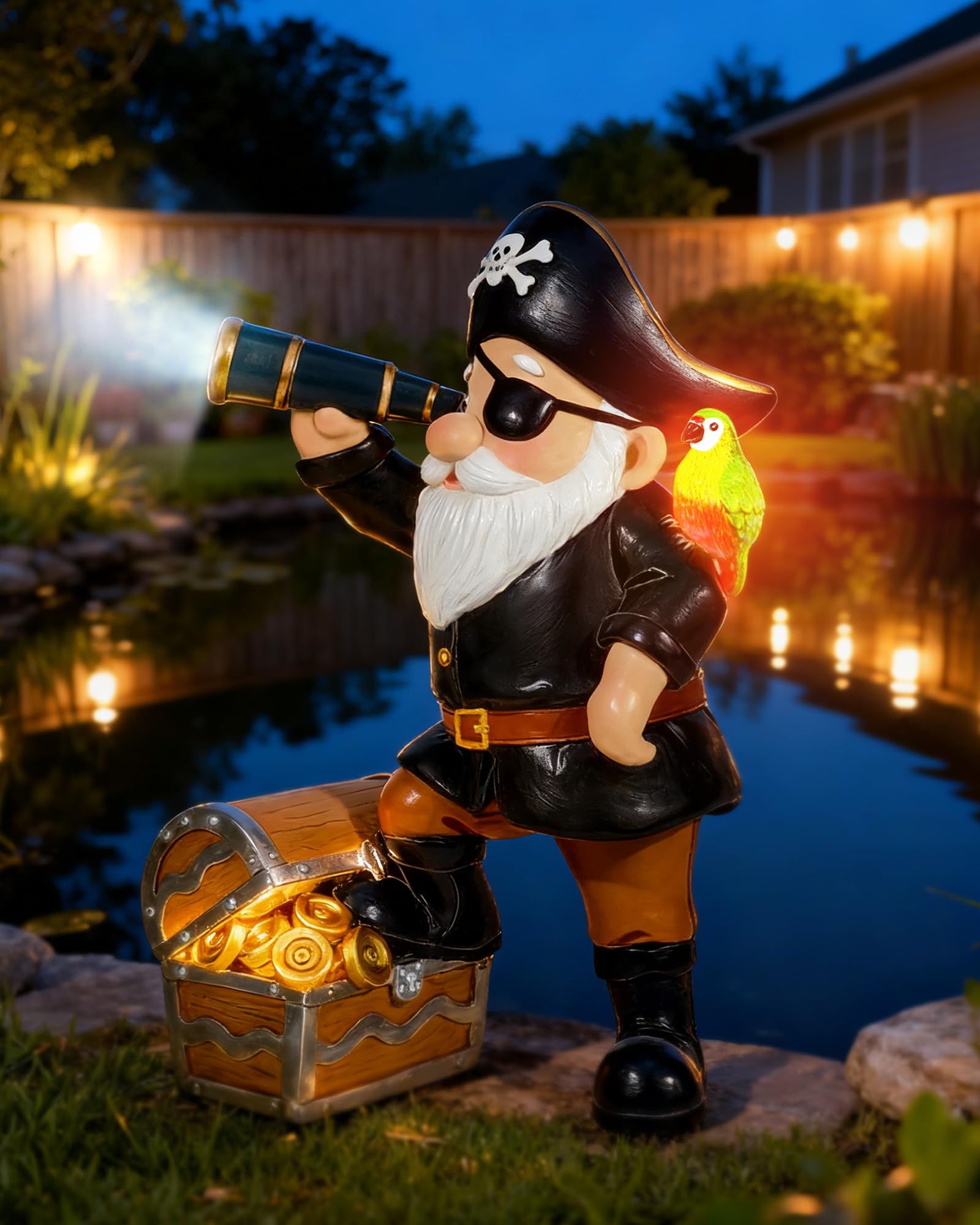 Miggley Solar Pirate Gnome Statue - Whimsical Outdoor Garden Decor For Yard  Patio  Lawn  Backyard - Ideal Gift For Women  Garden Lovers  Moms  Birthdays